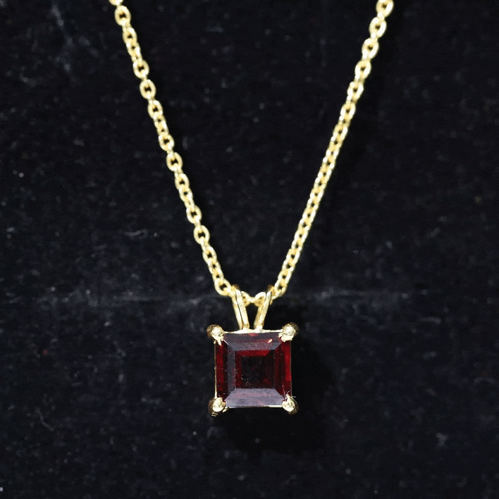 Genuine Princess Cut Garnet Solitaire Locket With Chain AAA - Rosec Jewels
