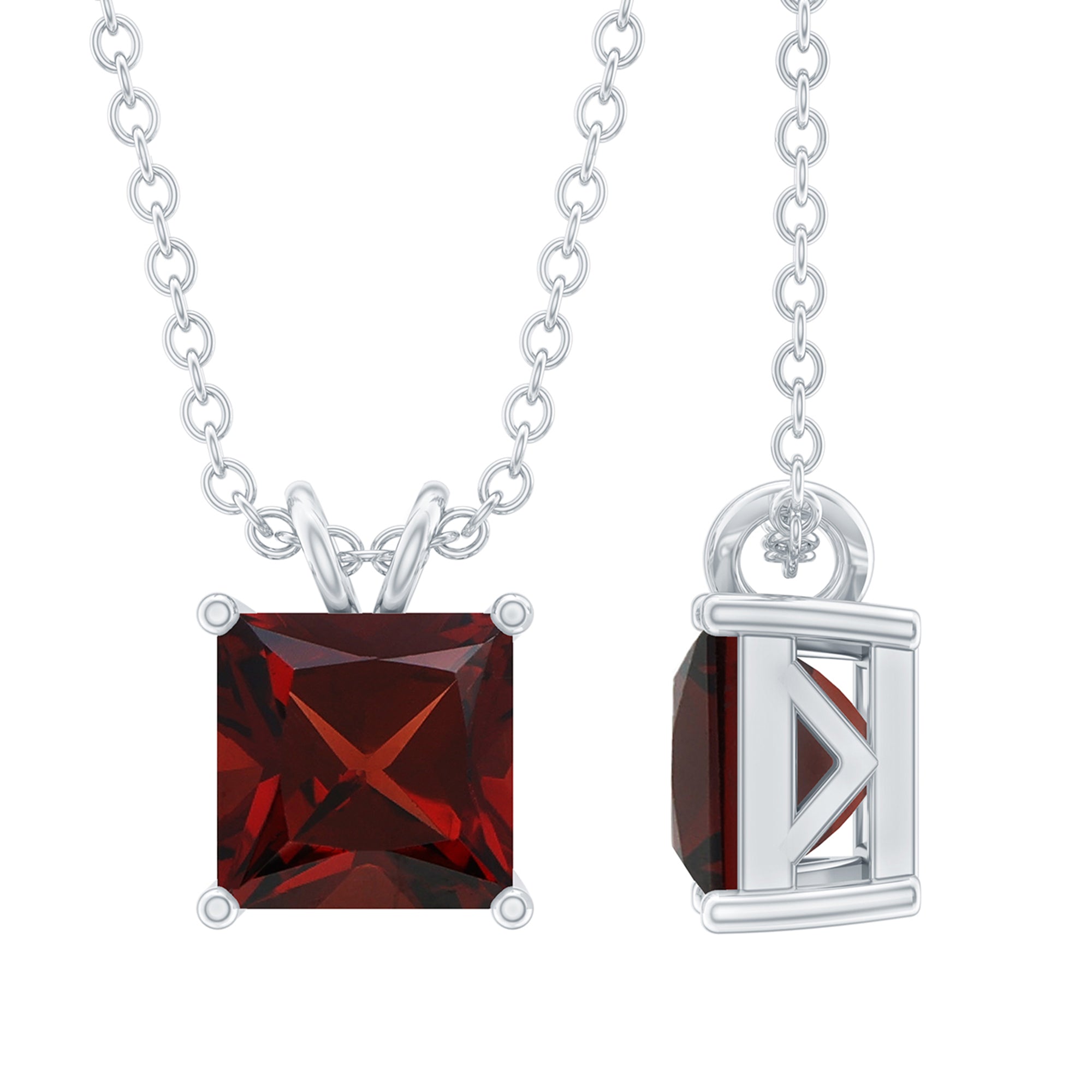 Genuine Princess Cut Garnet Solitaire Locket With Chain AAA - Rosec Jewels