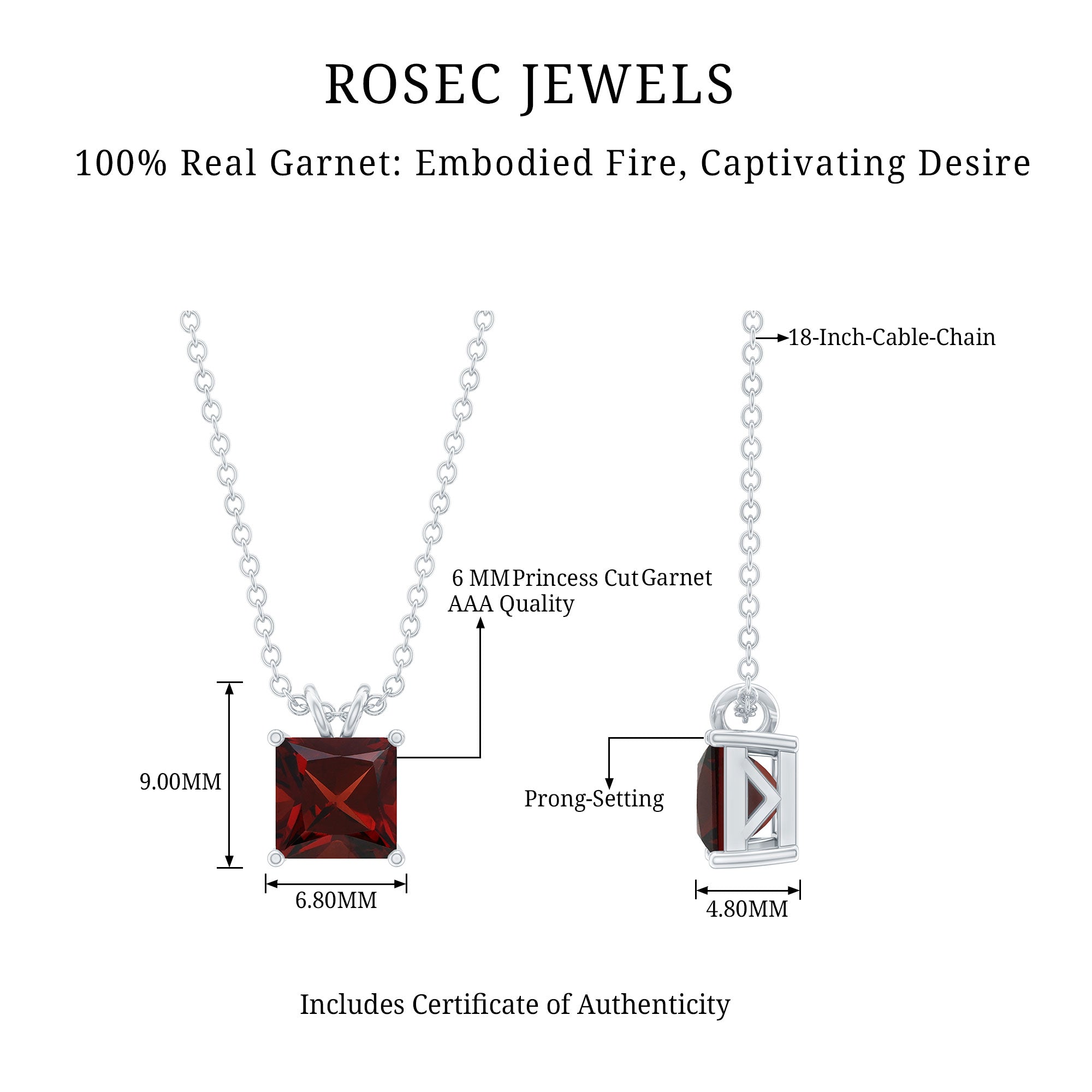 Genuine Princess Cut Garnet Solitaire Locket With Chain AAA - Rosec Jewels