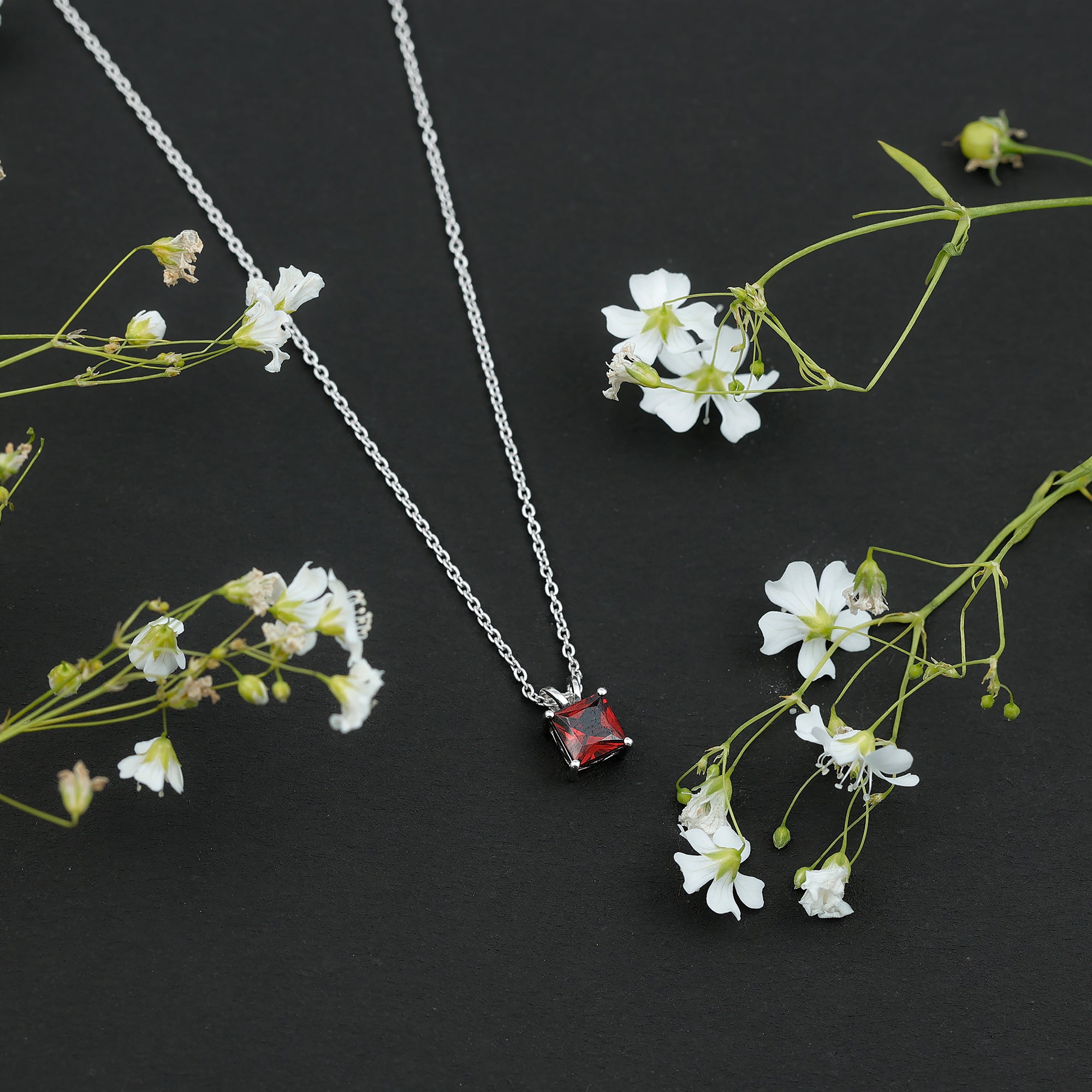 Genuine Princess Cut Garnet Solitaire Locket With Chain AAA - Rosec Jewels