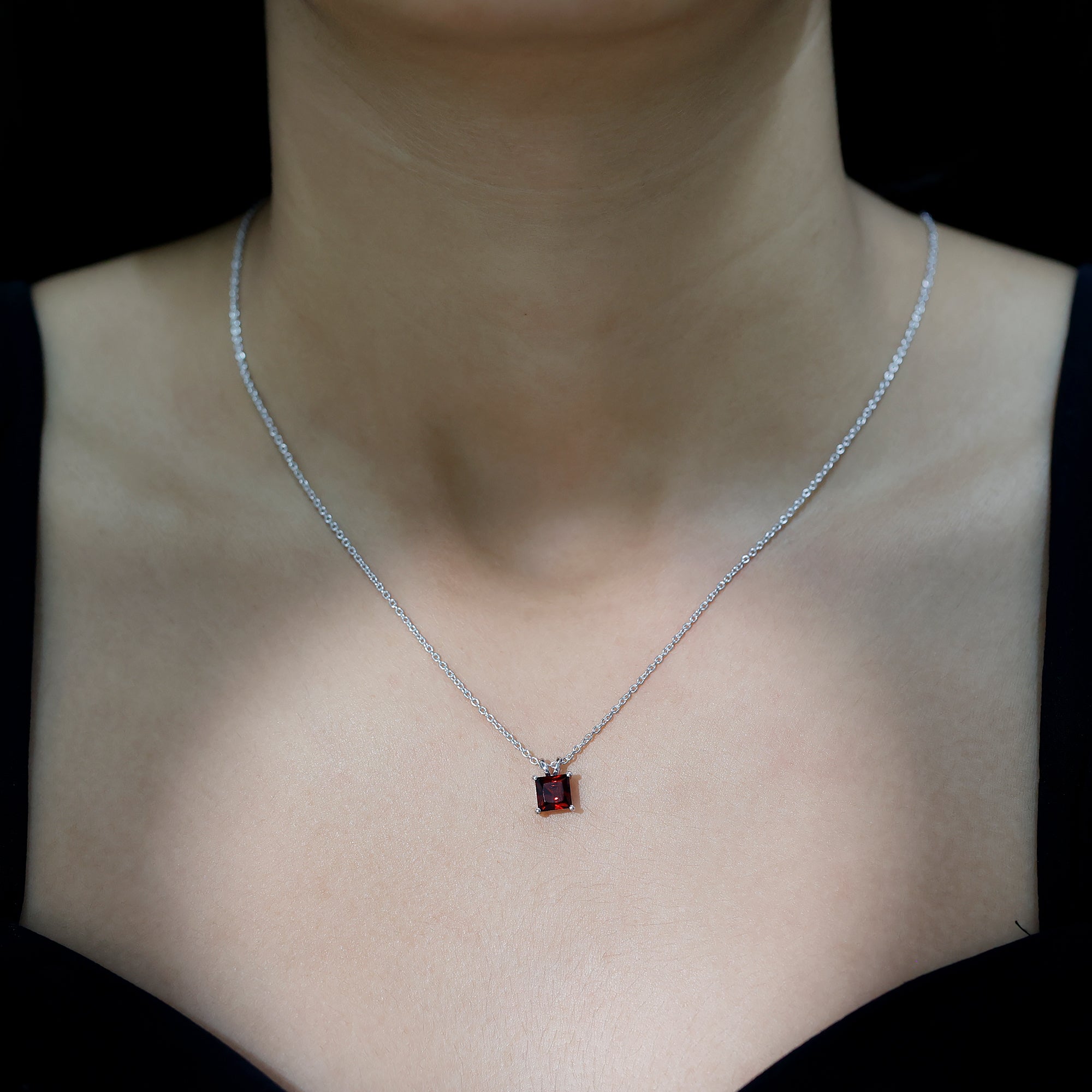 Genuine Princess Cut Garnet Solitaire Locket With Chain AAA - Rosec Jewels