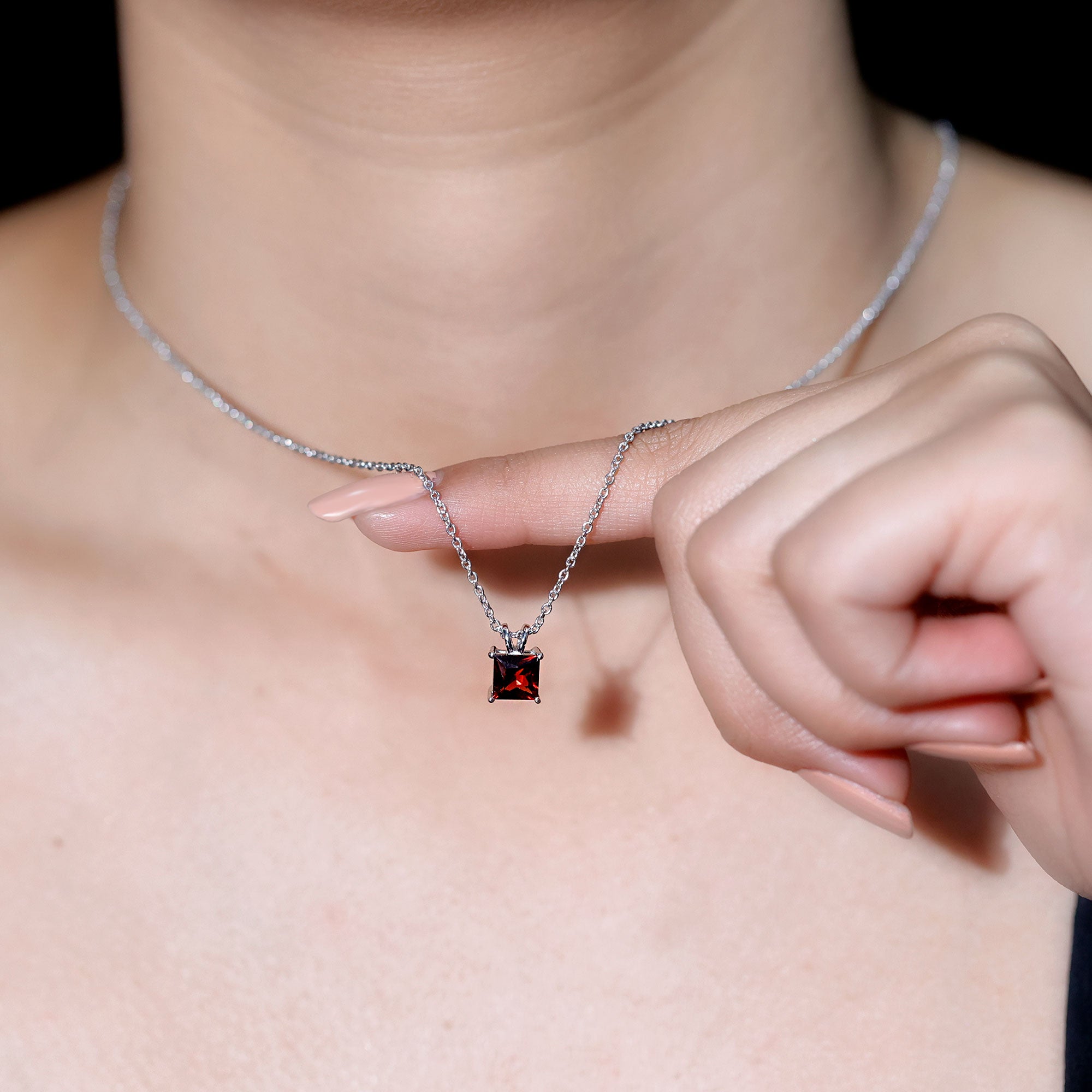 Genuine Princess Cut Garnet Solitaire Locket With Chain AAA - Rosec Jewels
