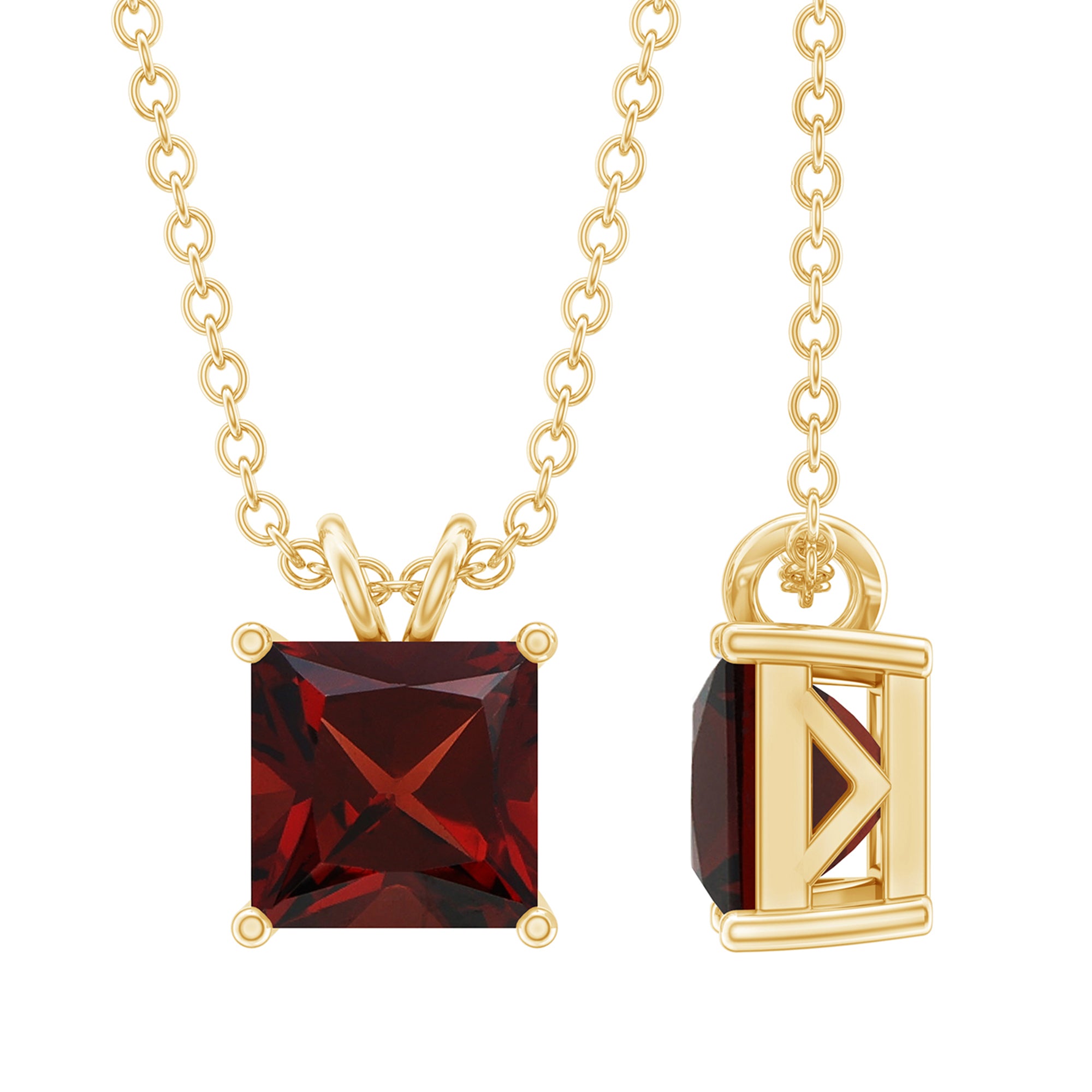 Genuine Princess Cut Garnet Solitaire Locket With Chain AAA - Rosec Jewels