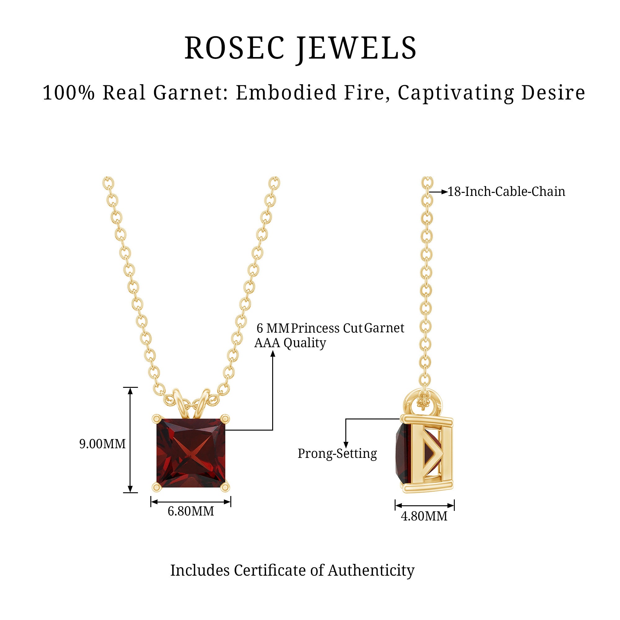 Genuine Princess Cut Garnet Solitaire Locket With Chain AAA - Rosec Jewels
