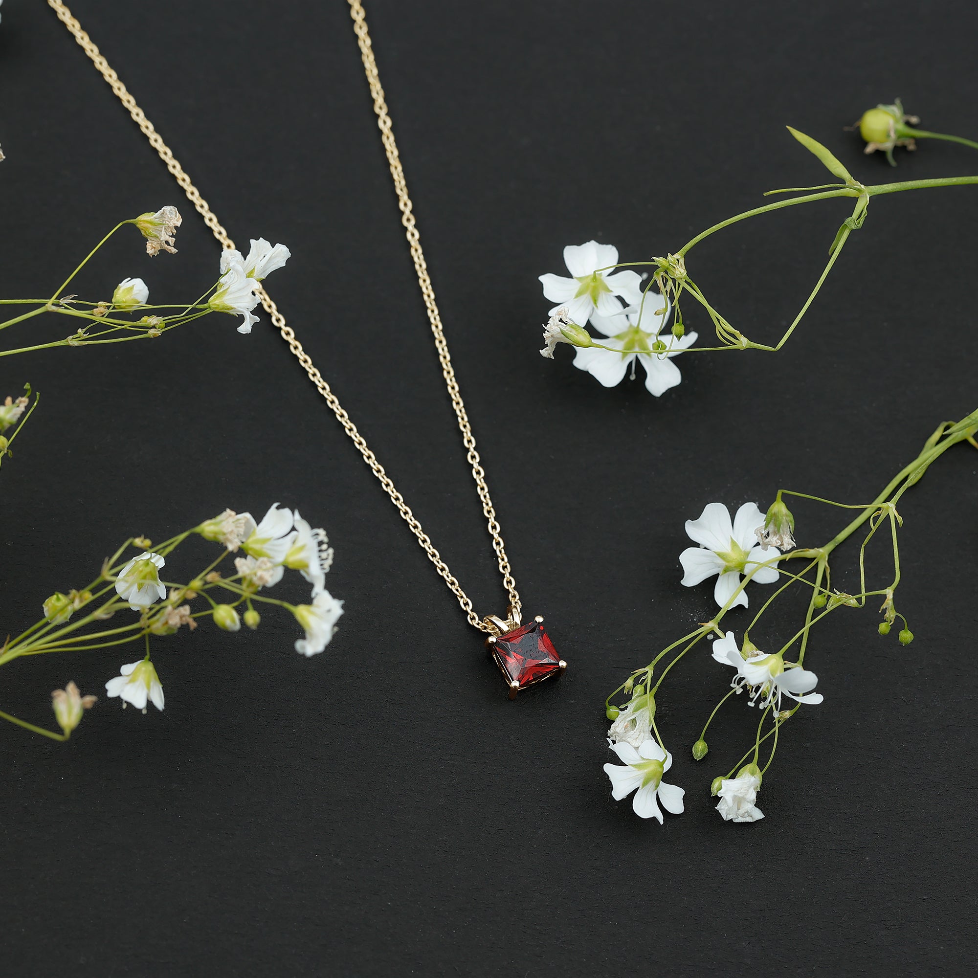Genuine Princess Cut Garnet Solitaire Locket With Chain AAA - Rosec Jewels