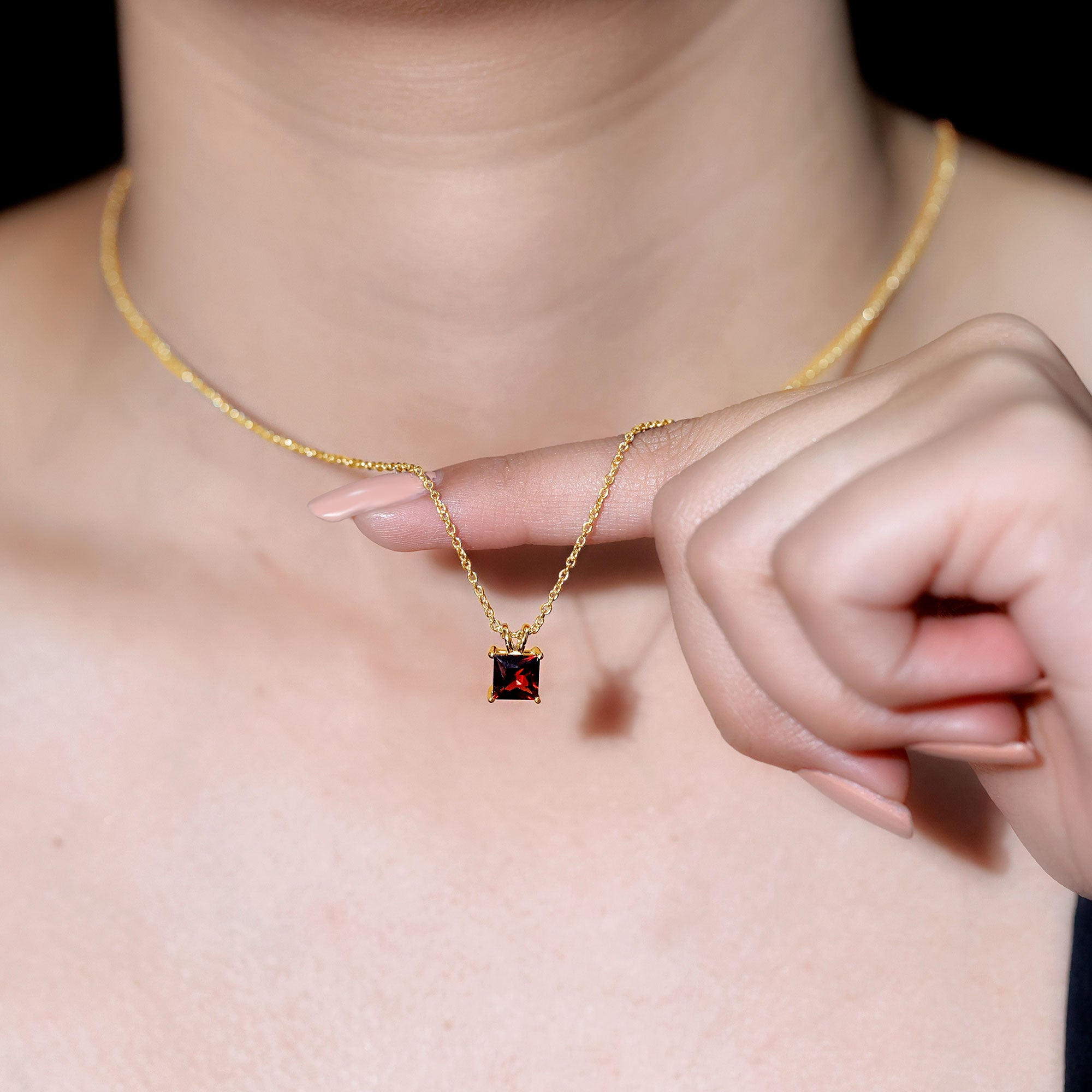 Genuine Princess Cut Garnet Solitaire Locket With Chain AAA - Rosec Jewels