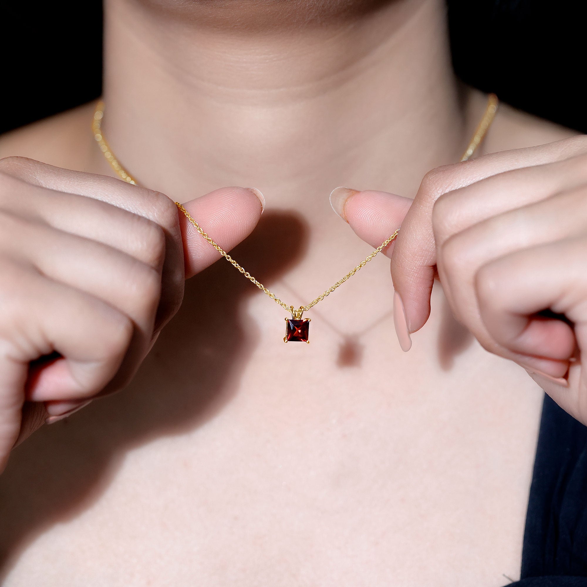 Genuine Princess Cut Garnet Solitaire Locket With Chain AAA - Rosec Jewels
