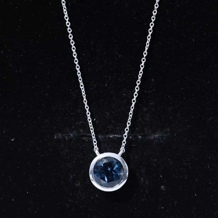2 Carat Solitaire London Blue Topaz Chain Necklace in Bezel Setting AAA - Rosec Jewels