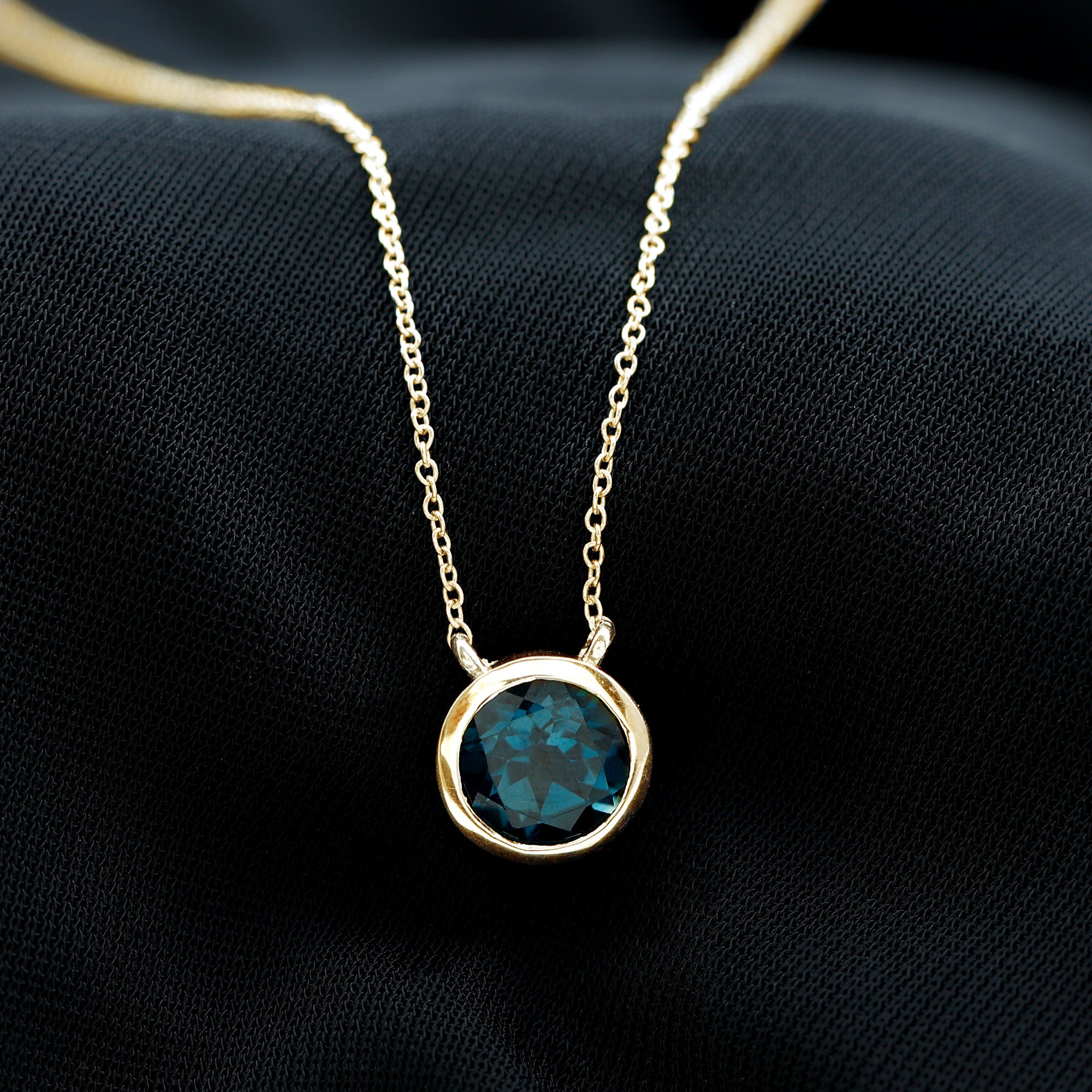 2 Carat Solitaire London Blue Topaz Chain Necklace in Bezel Setting AAA - Rosec Jewels