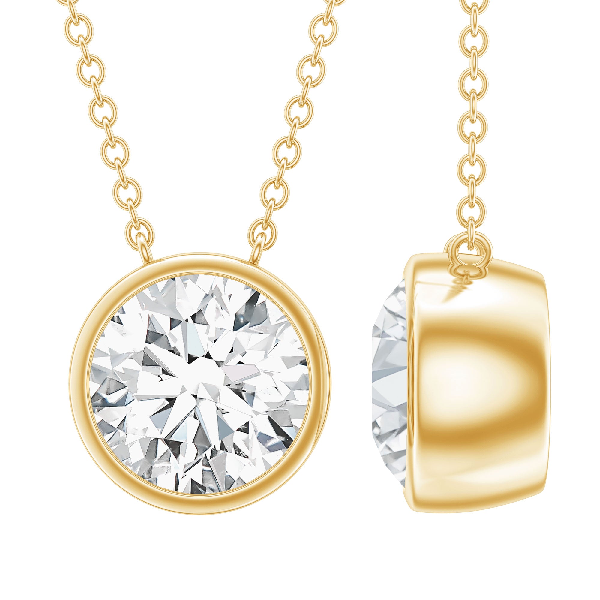 1 Carat Moissanite Solitaire Necklace in Bezel Setting D-VS1 - Rosec Jewels