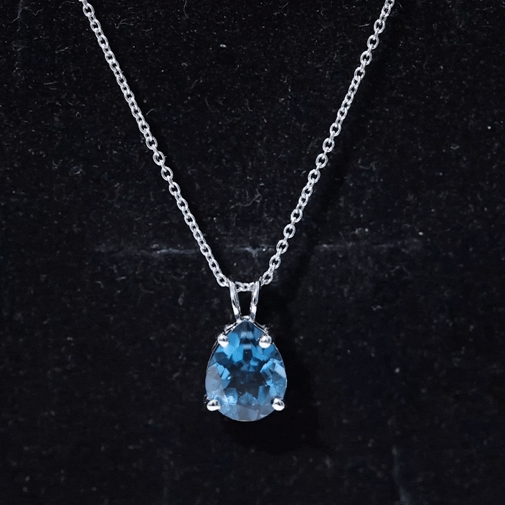 7X10MM London Blue Topaz Solitaire Teardrop Necklace With Chain AAA - Rosec Jewels