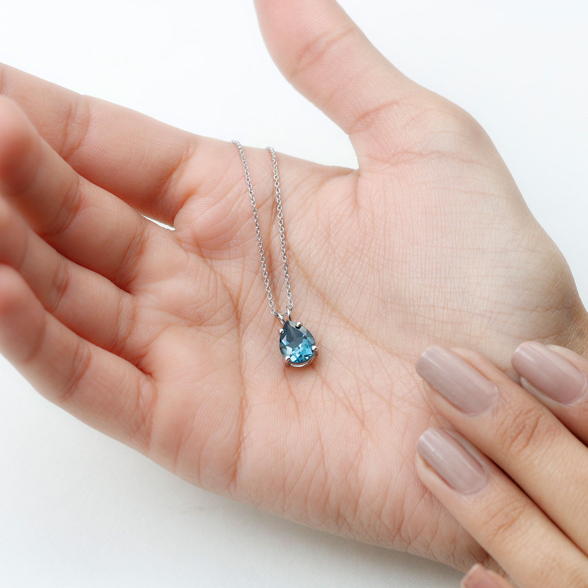 7X10MM London Blue Topaz Solitaire Teardrop Necklace With Chain AAA - Rosec Jewels