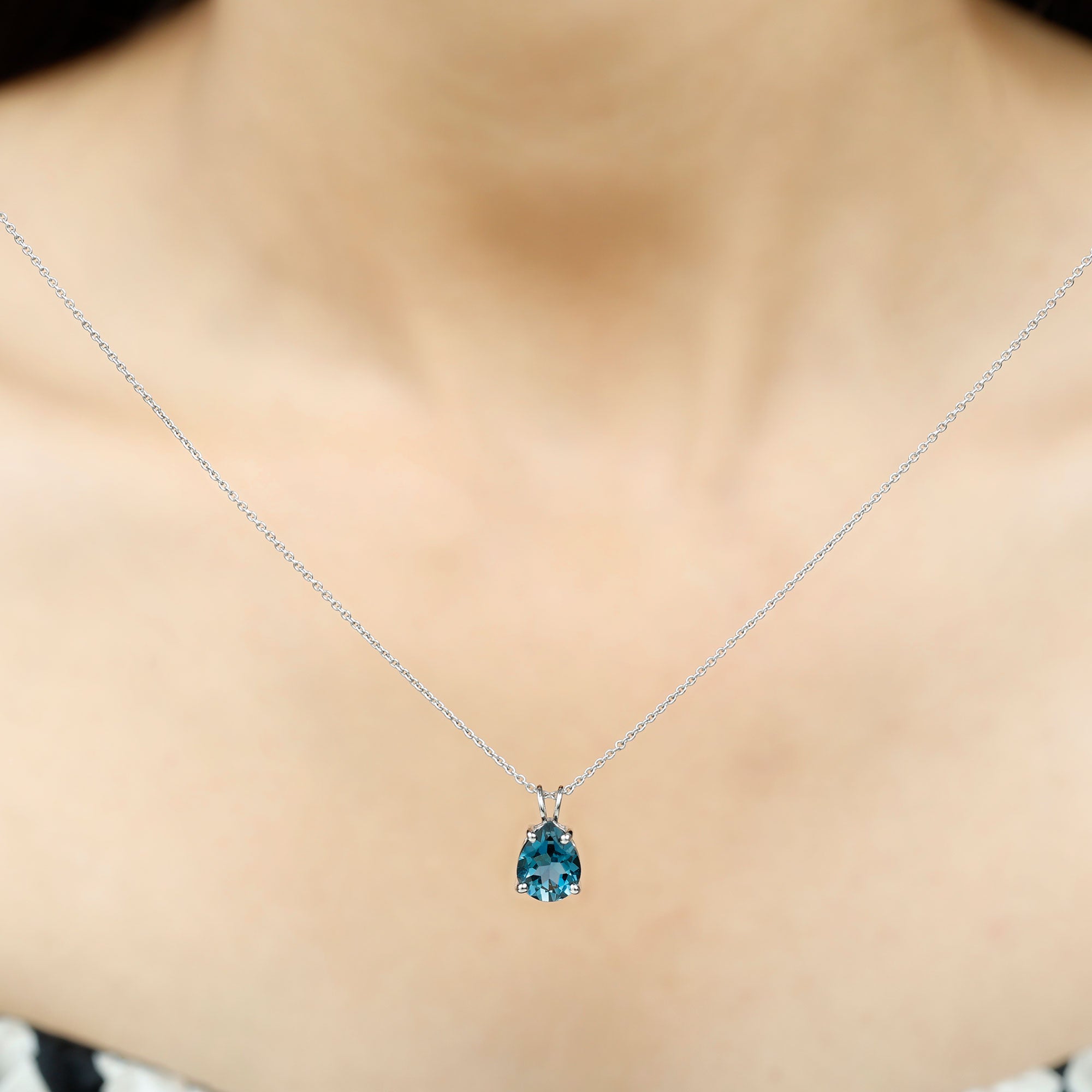 7X10MM London Blue Topaz Solitaire Teardrop Necklace With Chain AAA - Rosec Jewels