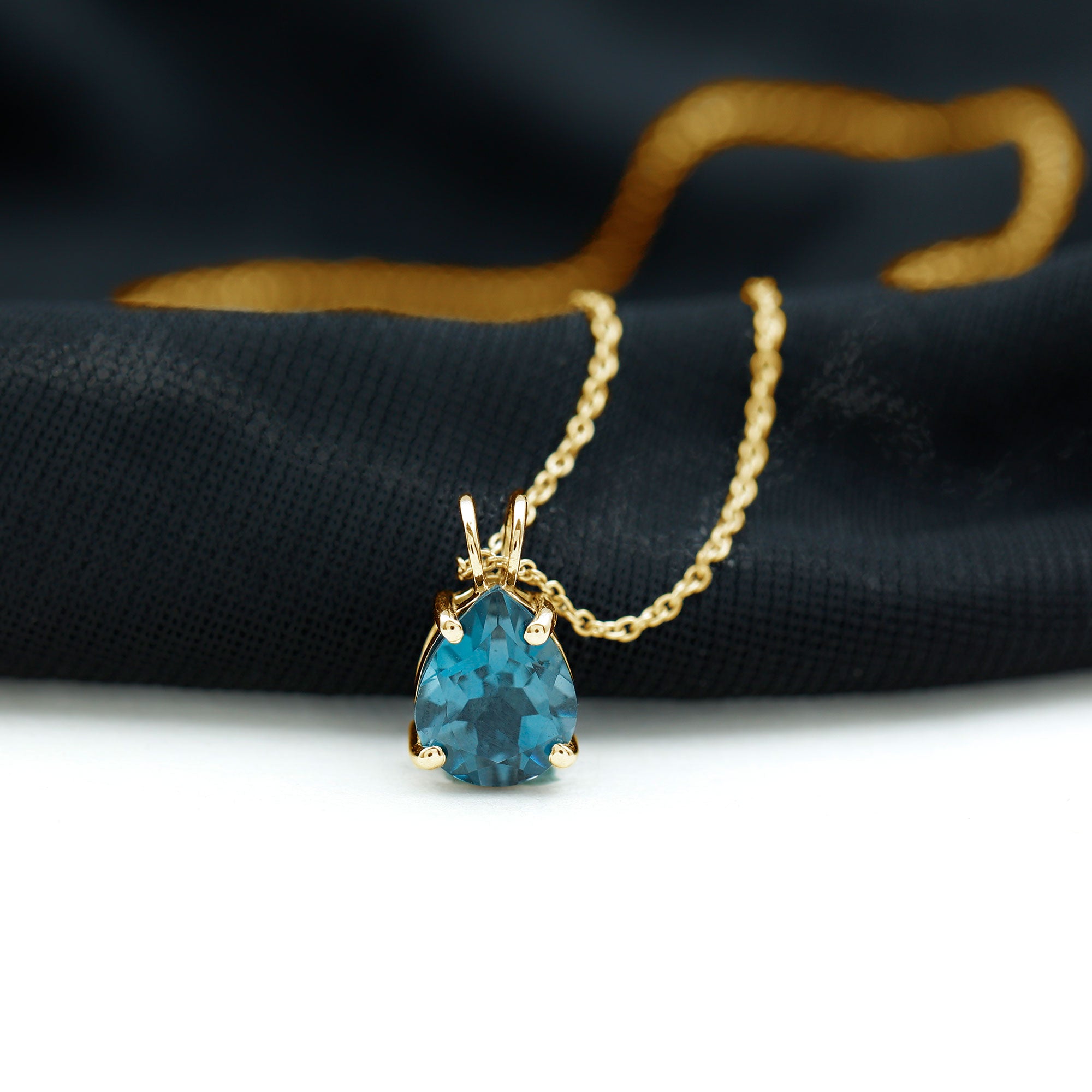 7X10MM London Blue Topaz Solitaire Teardrop Necklace With Chain AAA - Rosec Jewels