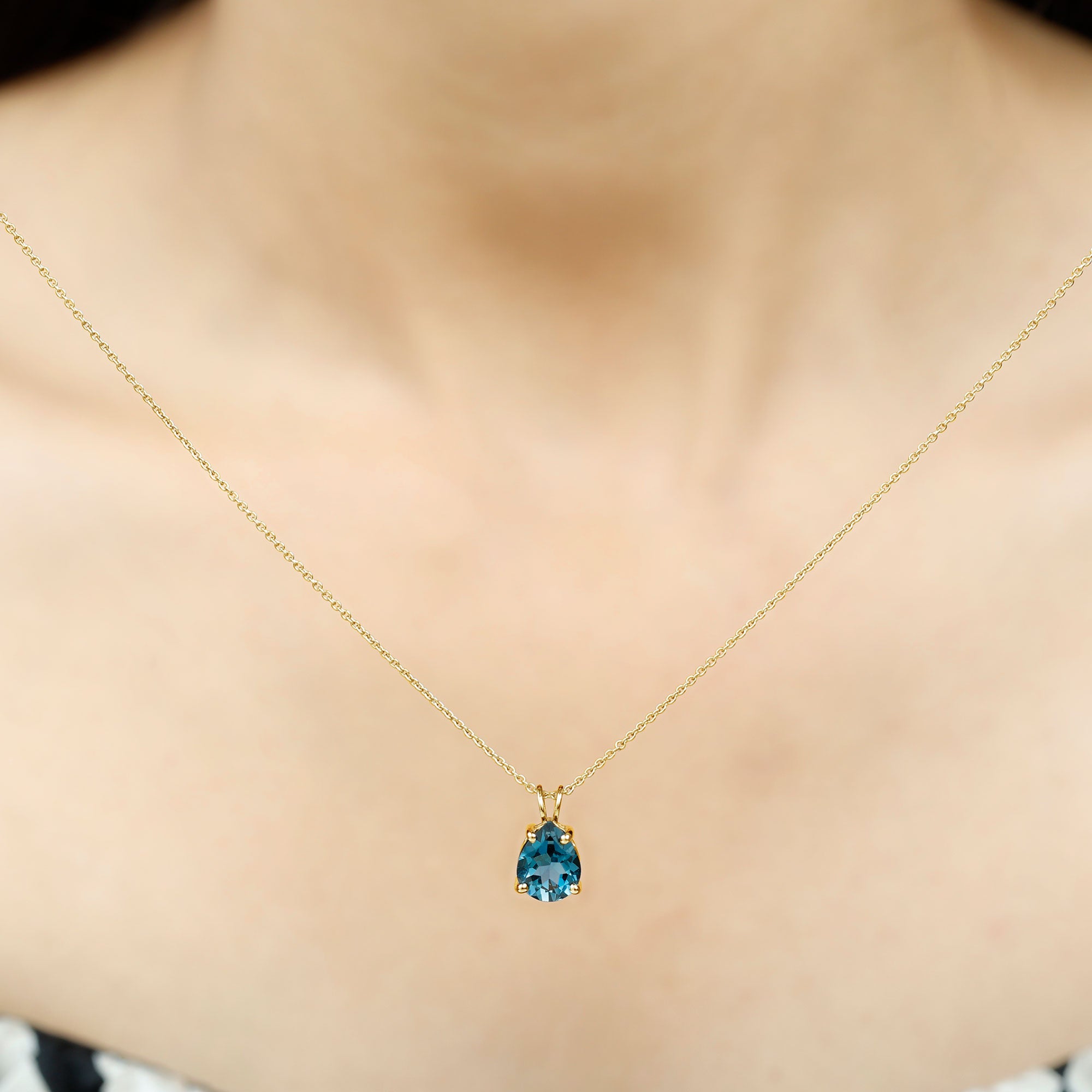 7X10MM London Blue Topaz Solitaire Teardrop Necklace With Chain AAA - Rosec Jewels