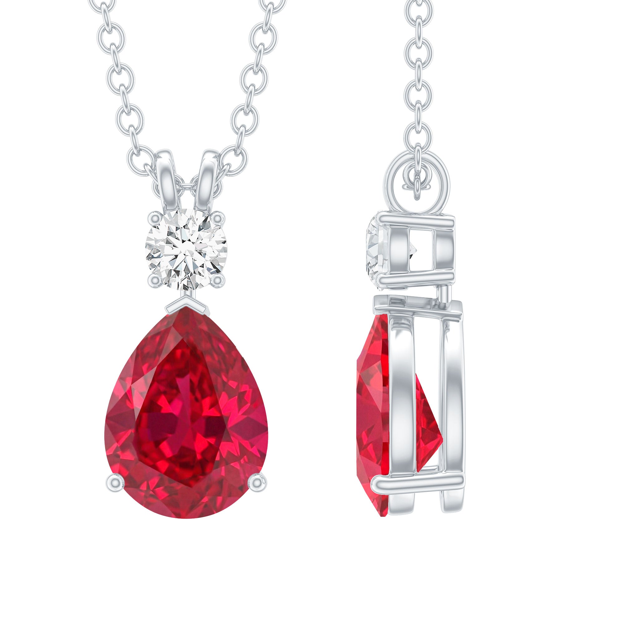 Pear Shape Lab Grown Ruby Teardrop Necklace with Chain