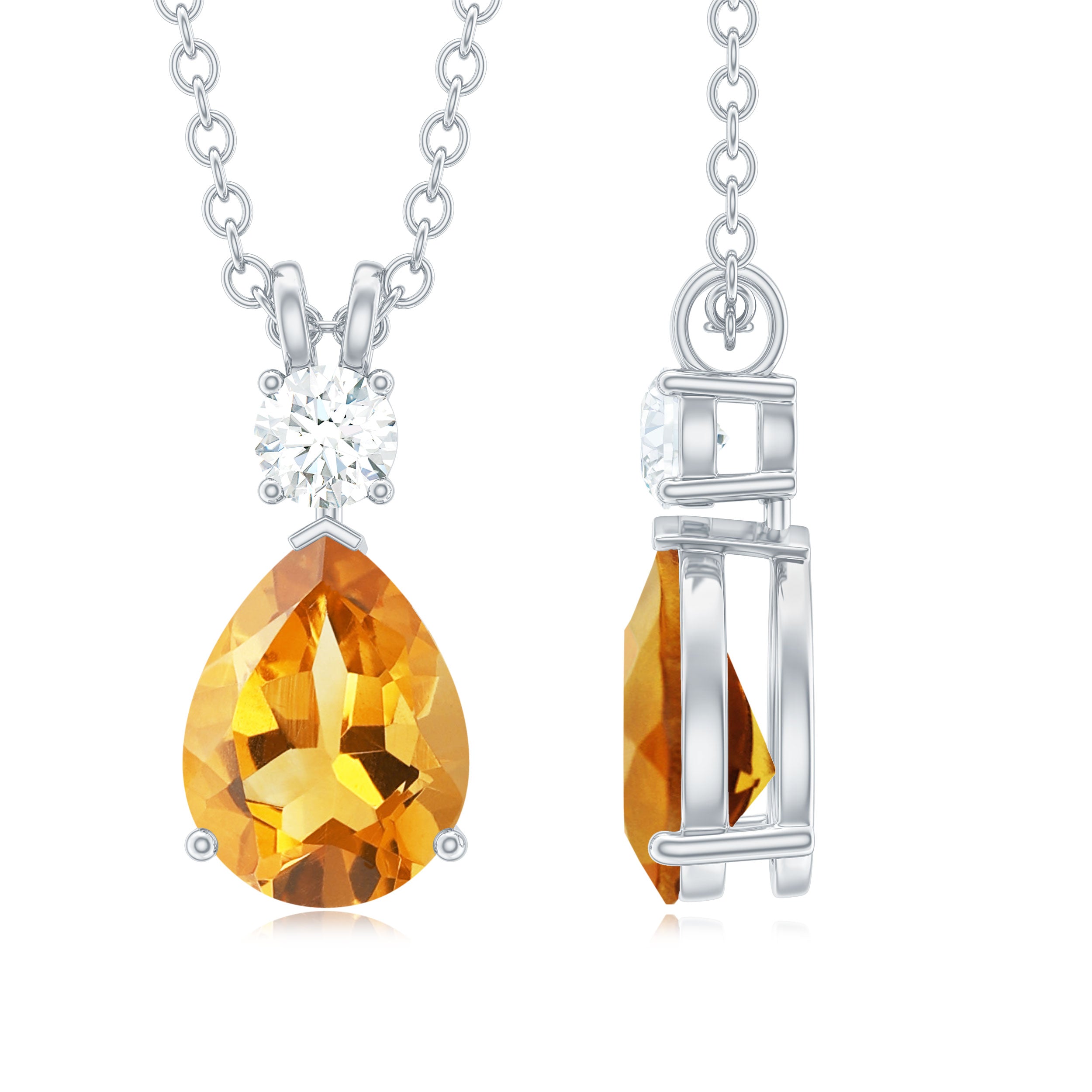1 Carat Citrine Teardrop Pendant Necklace with Lab Grown Diamond AAA - Rosec Jewels
