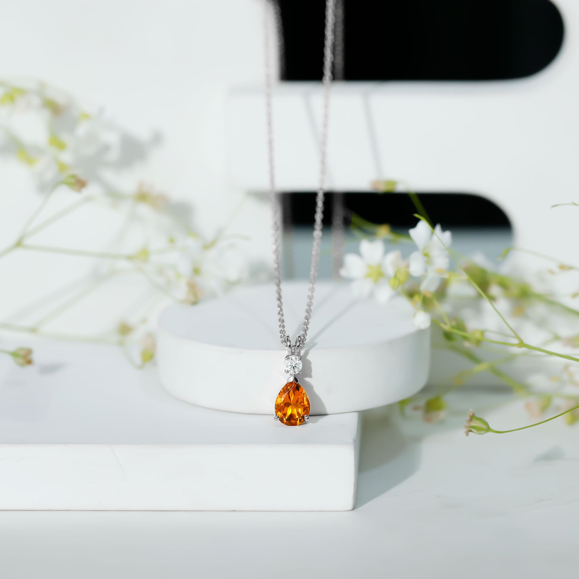 1 Carat Citrine Teardrop Pendant Necklace with Lab Grown Diamond AAA - Rosec Jewels