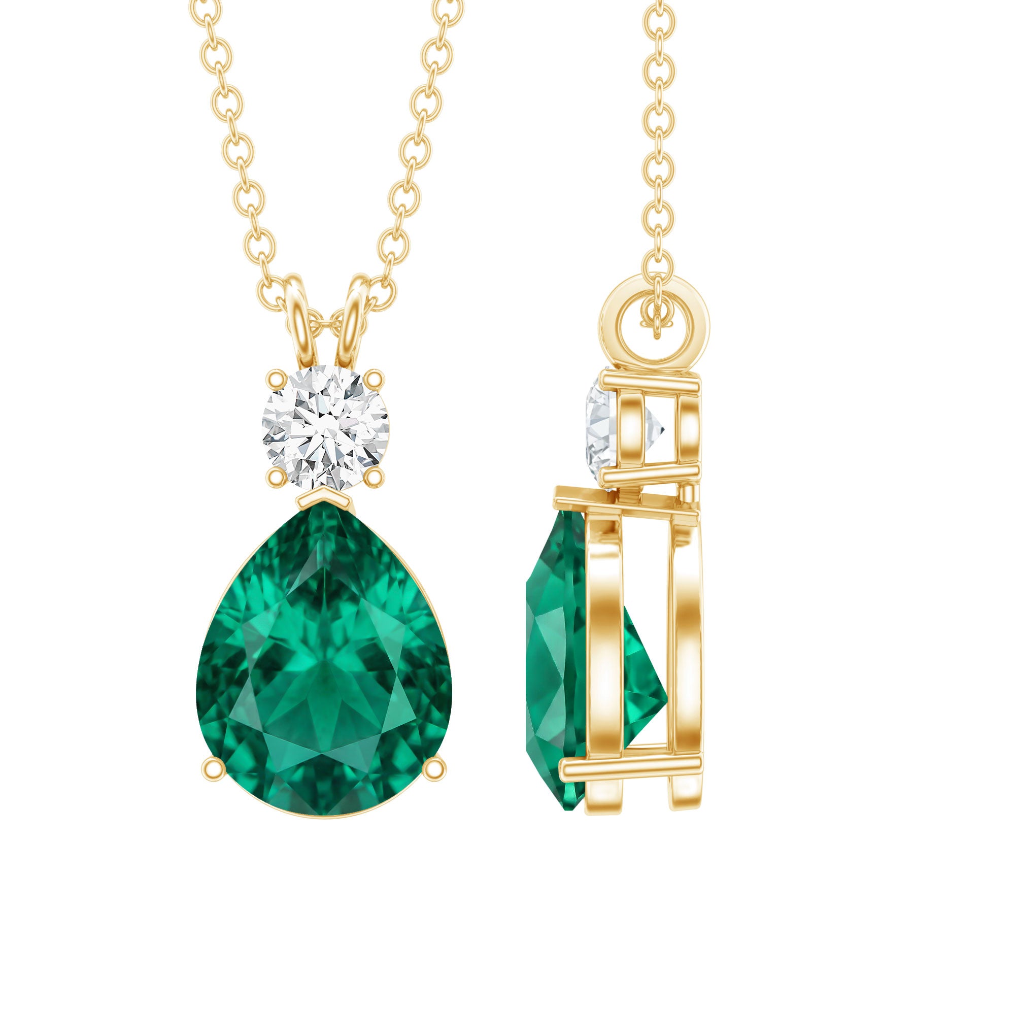 Lab Grown Emerald Teardrop Pendant with Moissanite AAAA - Rosec Jewels