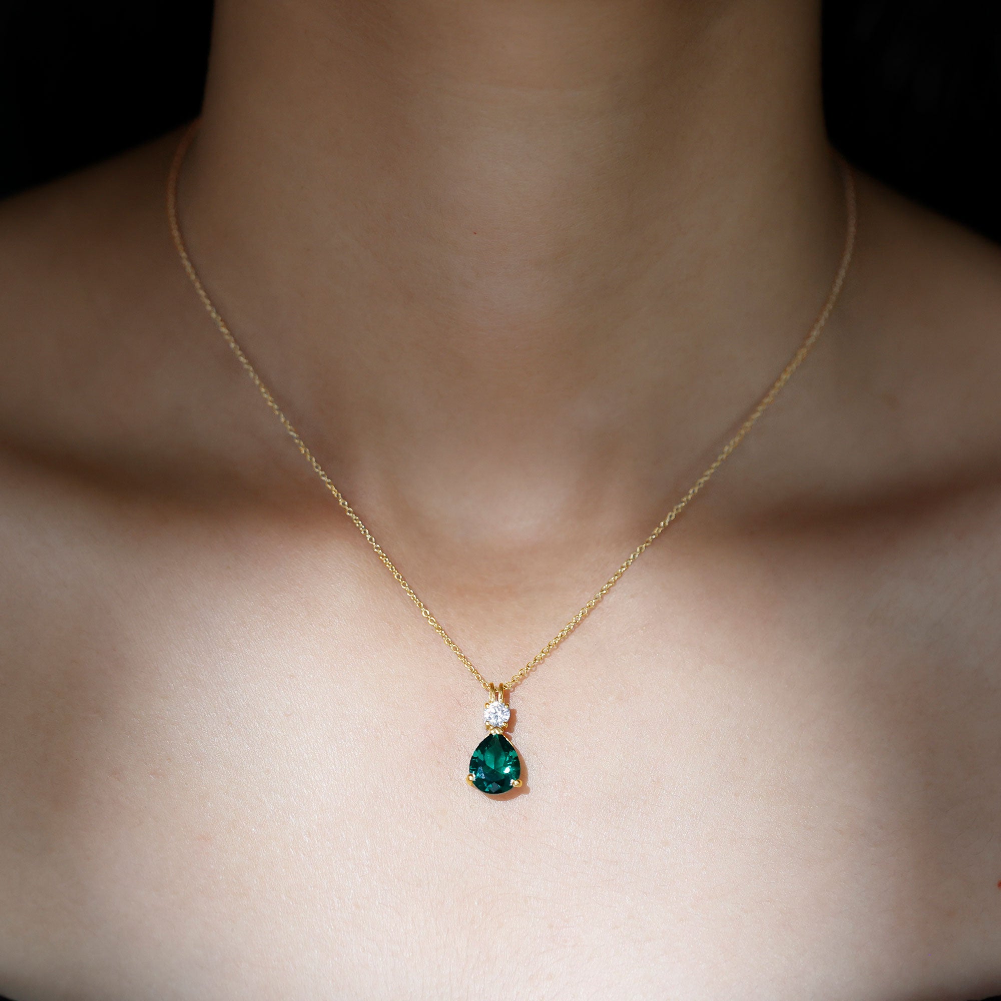 Lab Grown Emerald Teardrop Pendant with Moissanite AAAA - Rosec Jewels