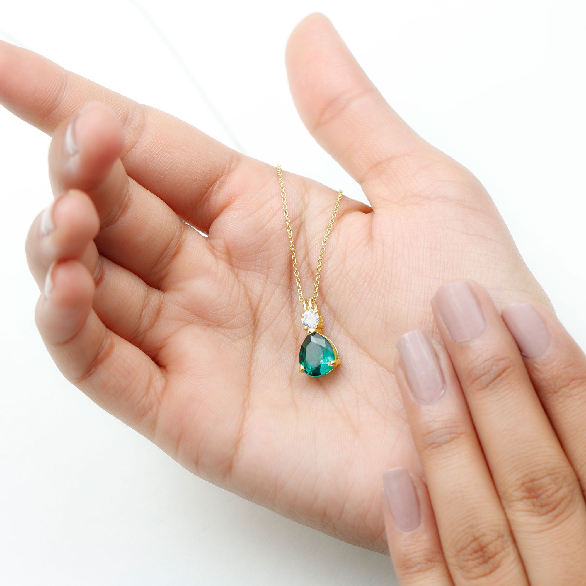 Lab Grown Emerald Teardrop Pendant with Moissanite AAAA - Rosec Jewels