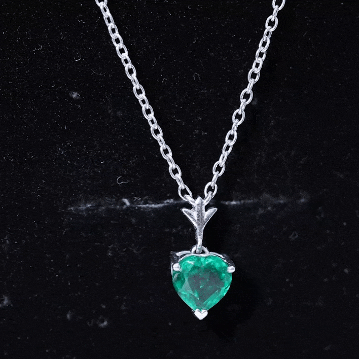 Certified Lab Created Emerald Heart Solitaire Necklace With Chain AAAA - Rosec Jewels