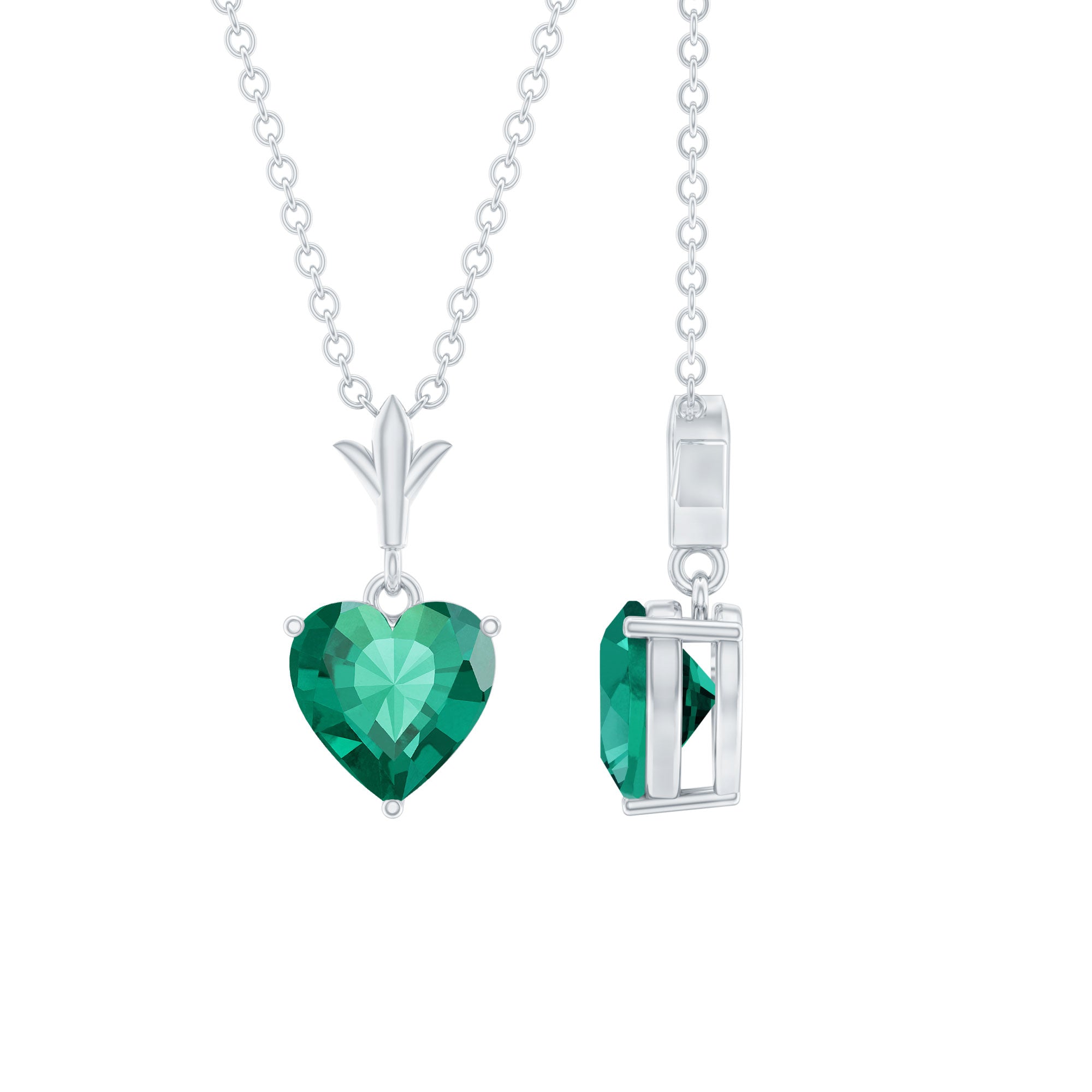 Certified Lab Created Emerald Heart Solitaire Necklace With Chain AAAA - Rosec Jewels