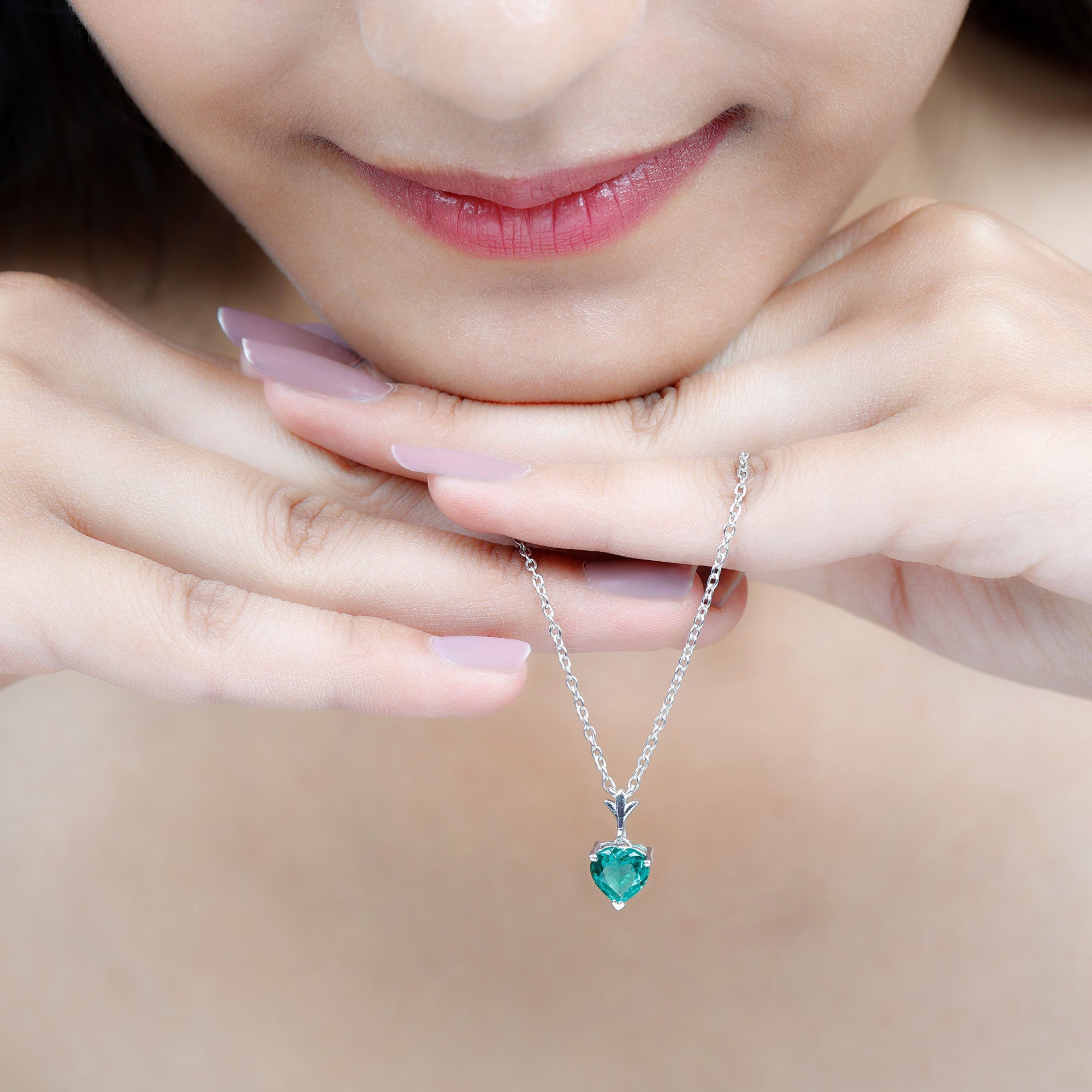 Certified Lab Created Emerald Heart Solitaire Necklace With Chain AAAA - Rosec Jewels