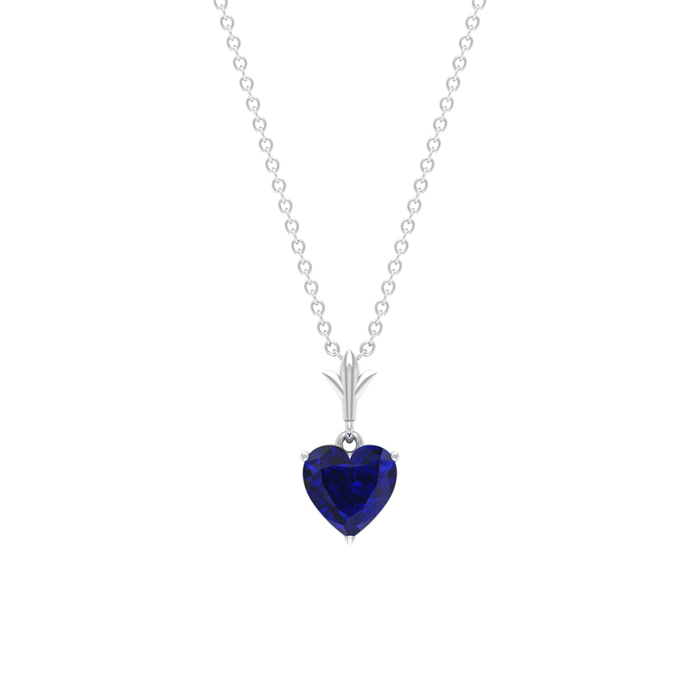 1 Carat Lab Grown Blue Sapphire Heart Necklace for Women AAAA - Rosec Jewels