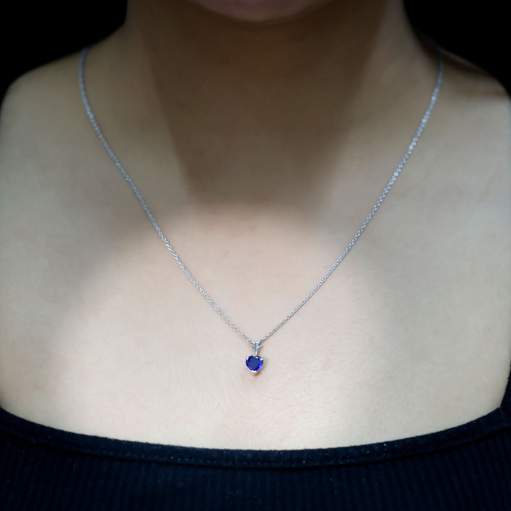 1 Carat Lab Grown Blue Sapphire Heart Necklace for Women AAAA - Rosec Jewels
