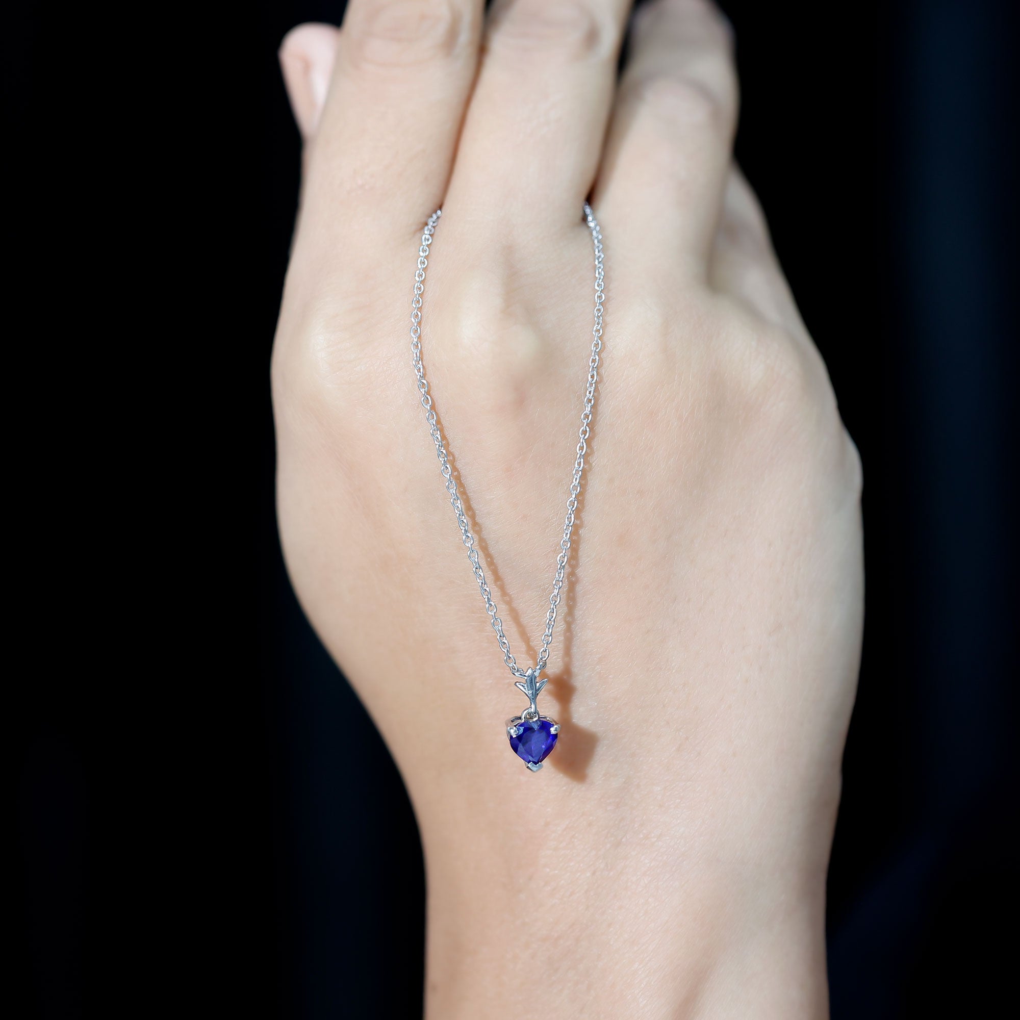1 Carat Lab Grown Blue Sapphire Heart Necklace for Women AAAA - Rosec Jewels