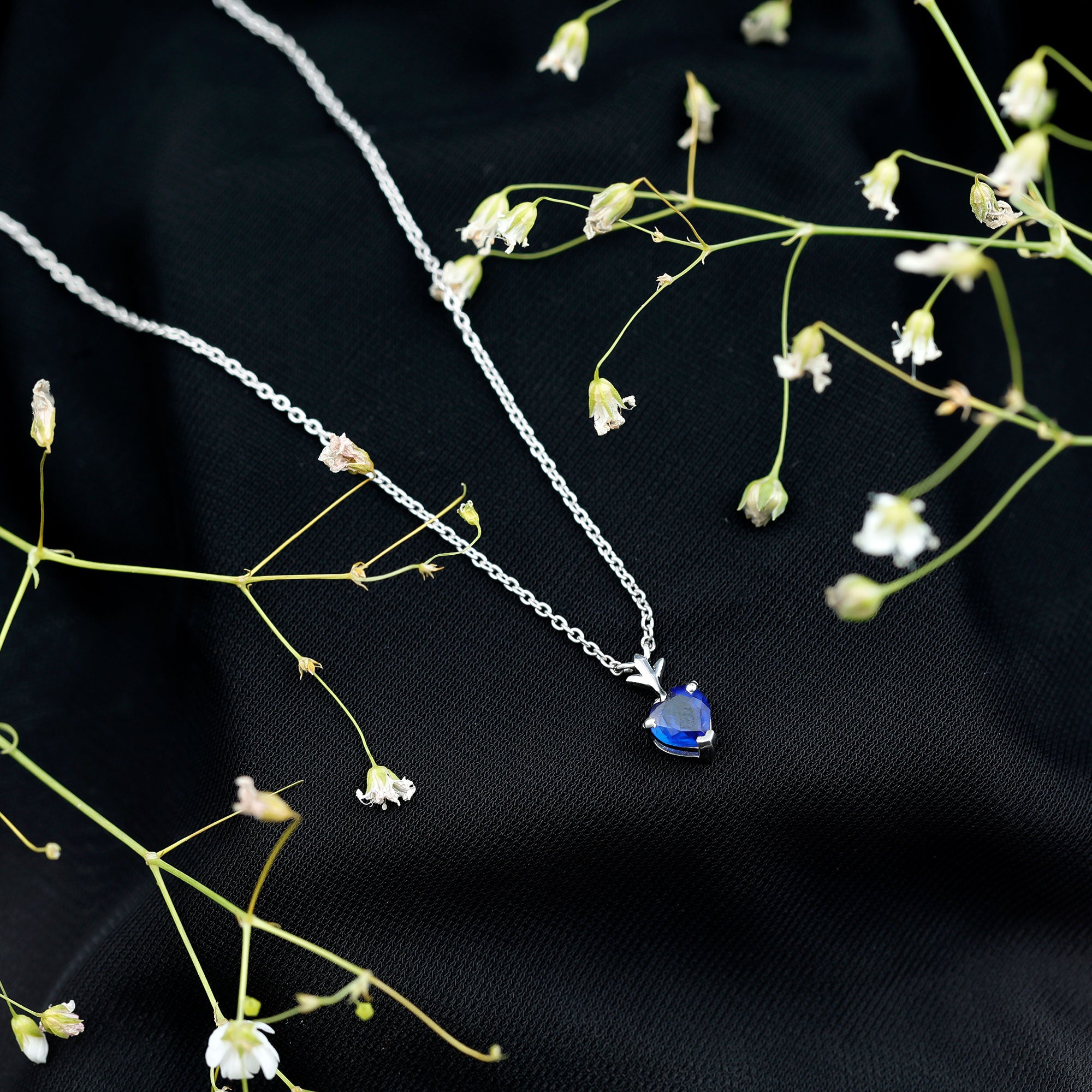 1 Carat Lab Grown Blue Sapphire Heart Necklace for Women AAAA - Rosec Jewels