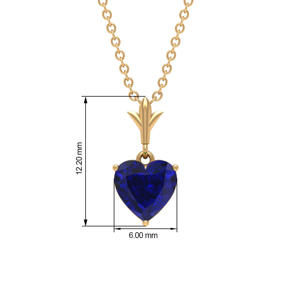 1 Carat Lab Grown Blue Sapphire Heart Necklace for Women AAAA - Rosec Jewels