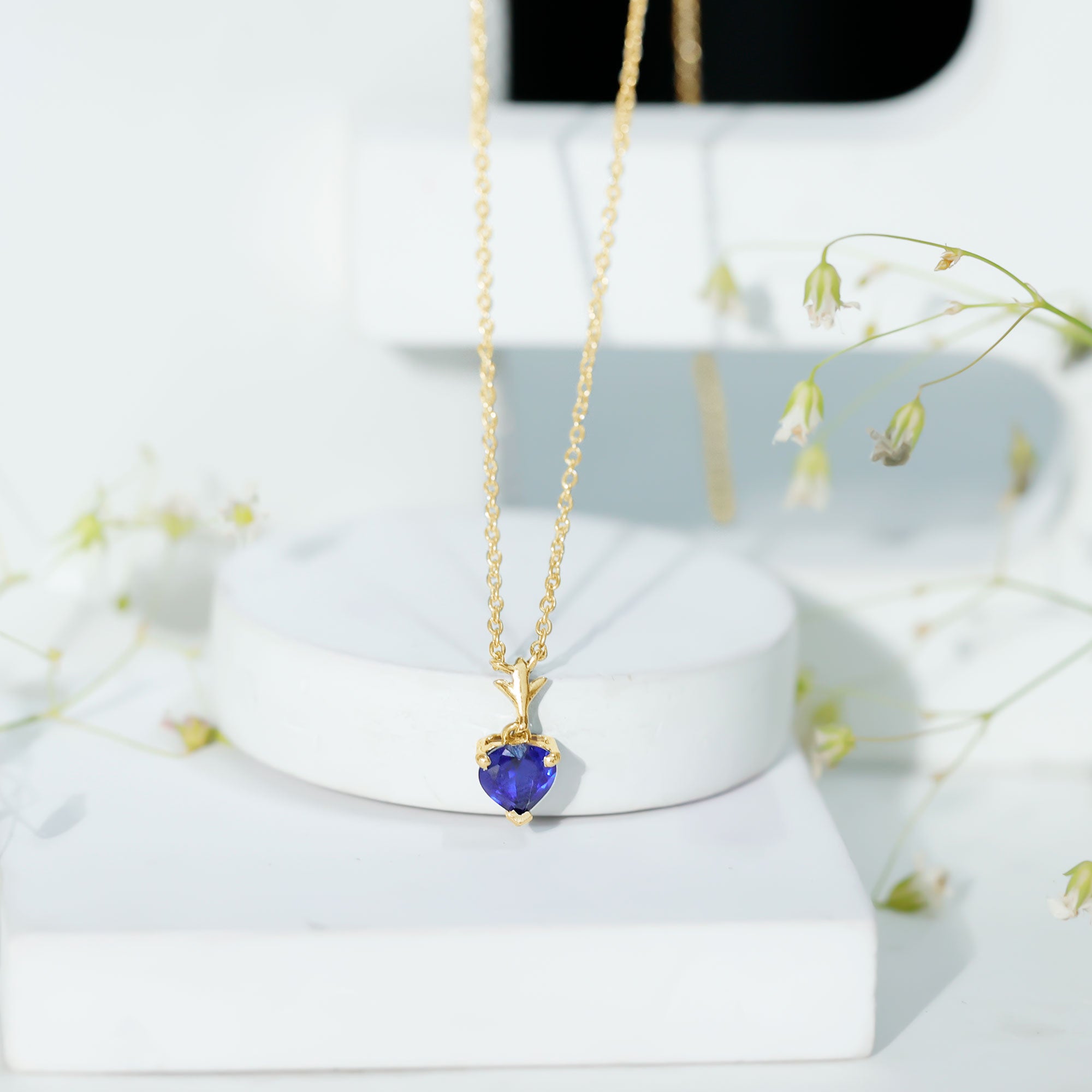 1 Carat Lab Grown Blue Sapphire Heart Necklace for Women AAAA - Rosec Jewels