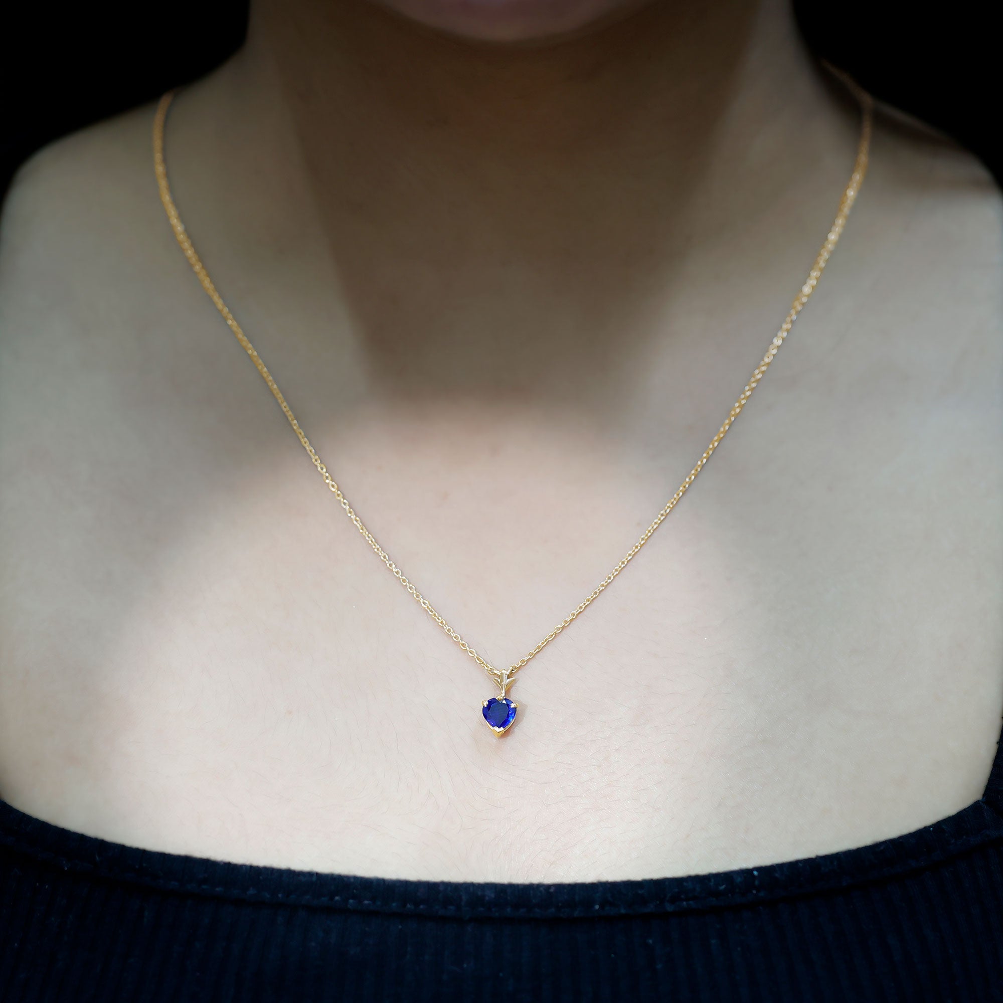 1 Carat Lab Grown Blue Sapphire Heart Necklace for Women AAAA - Rosec Jewels