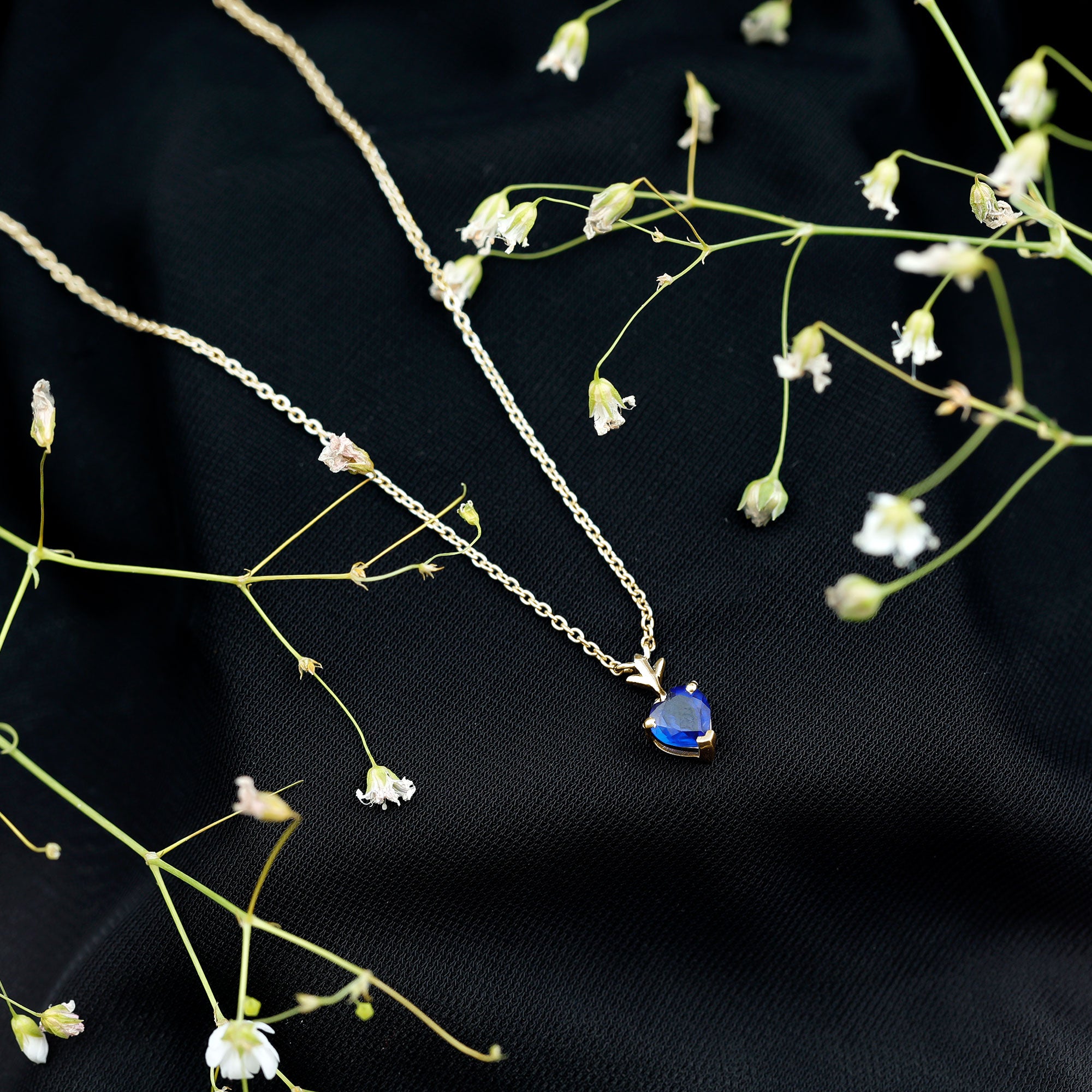 1 Carat Lab Grown Blue Sapphire Heart Necklace for Women AAAA - Rosec Jewels