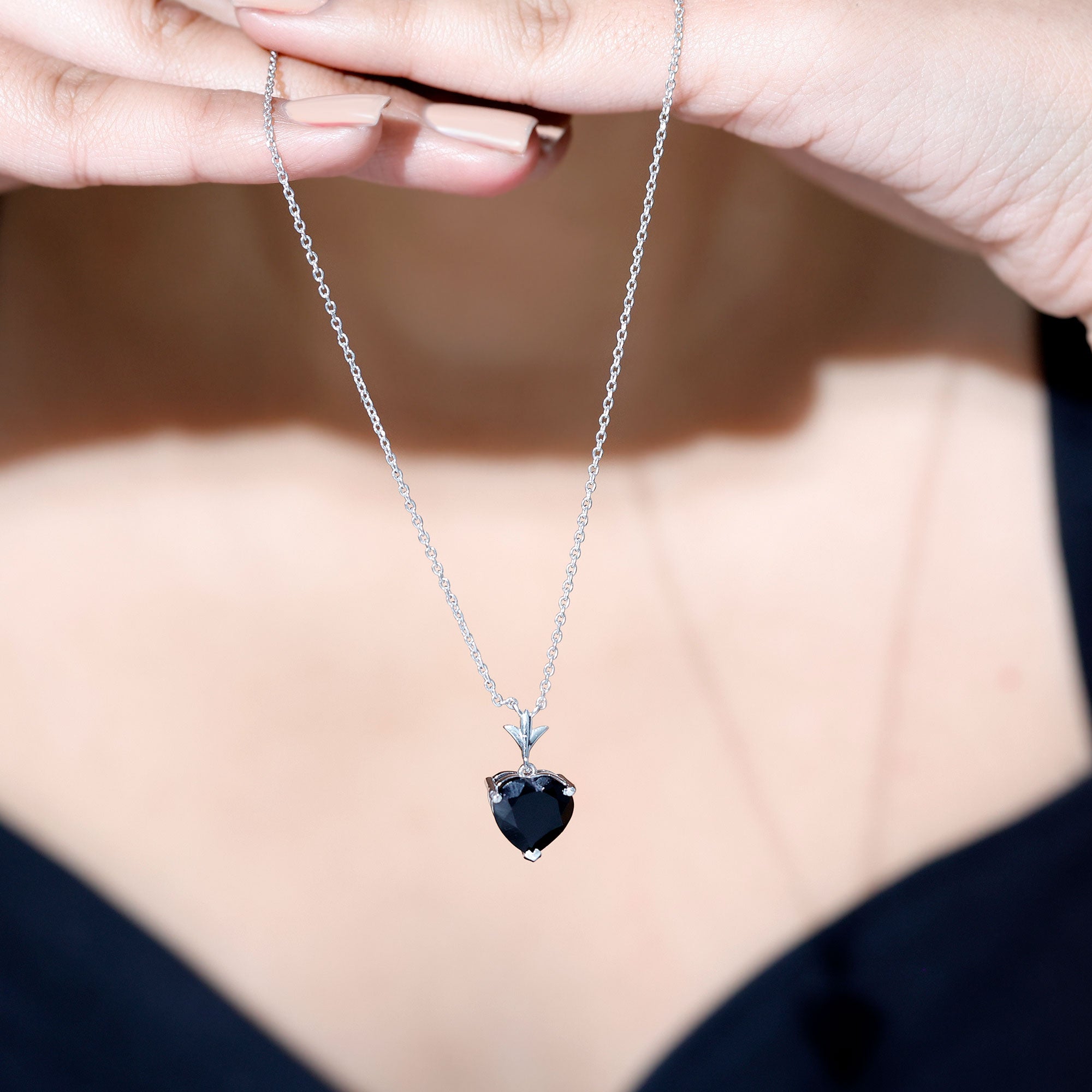 Natural Black Spinel Heart Necklace for Women AAA - Rosec Jewels