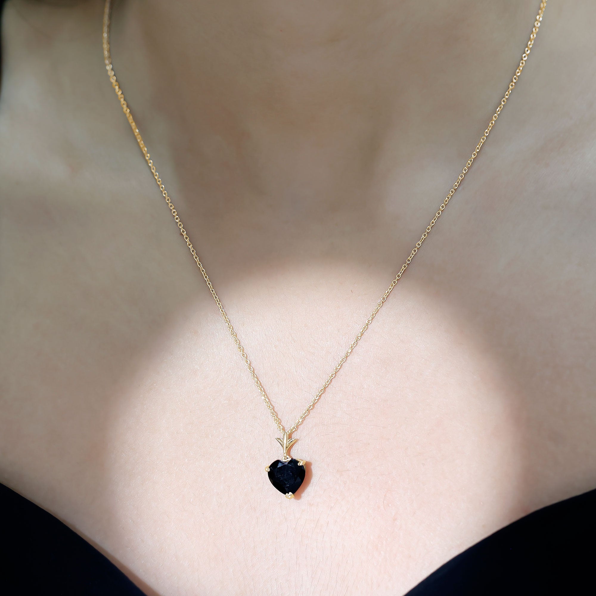 Natural Black Spinel Heart Necklace for Women AAA - Rosec Jewels