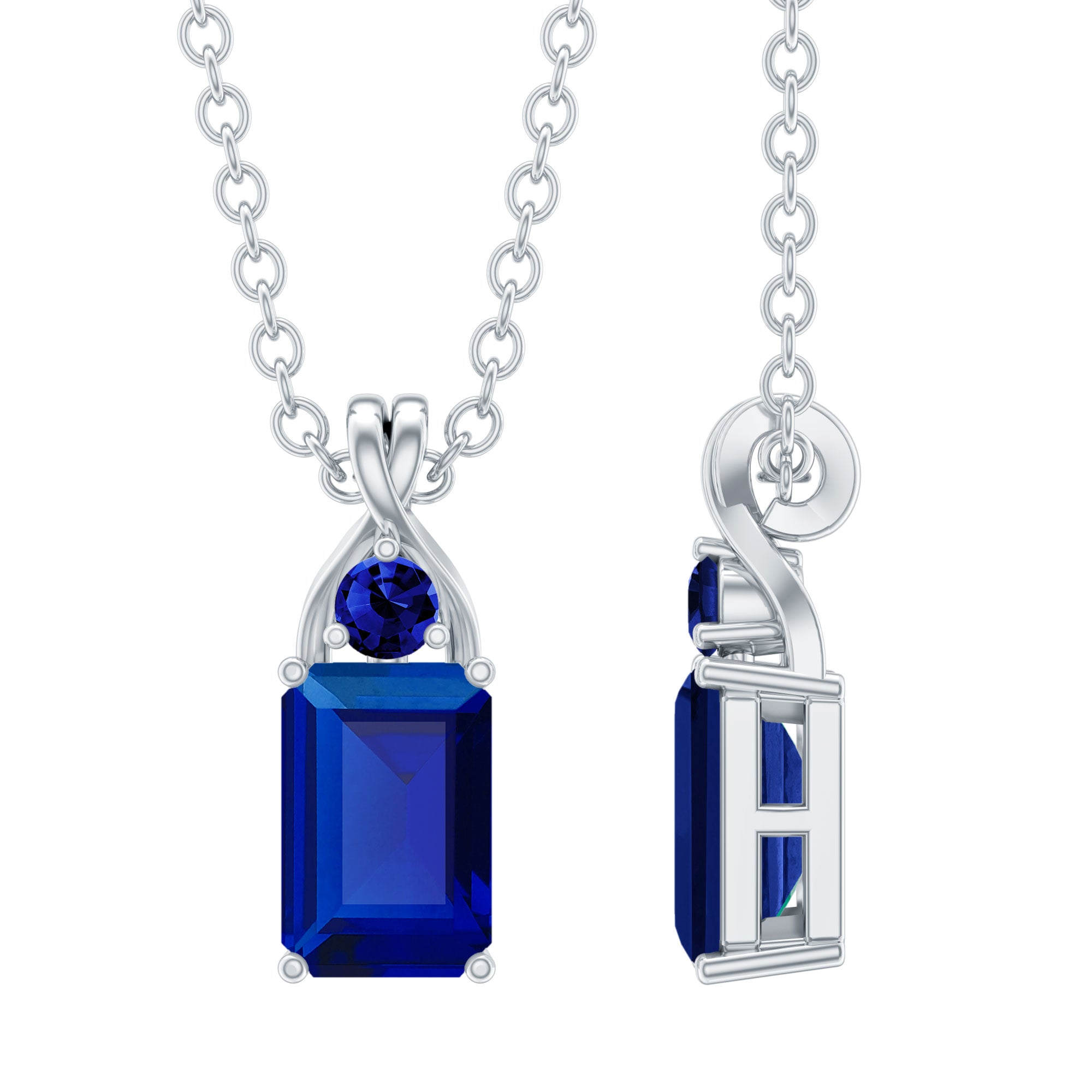 Emerald Cut 6X8 MM Lab Created Blue Sapphire Pendant