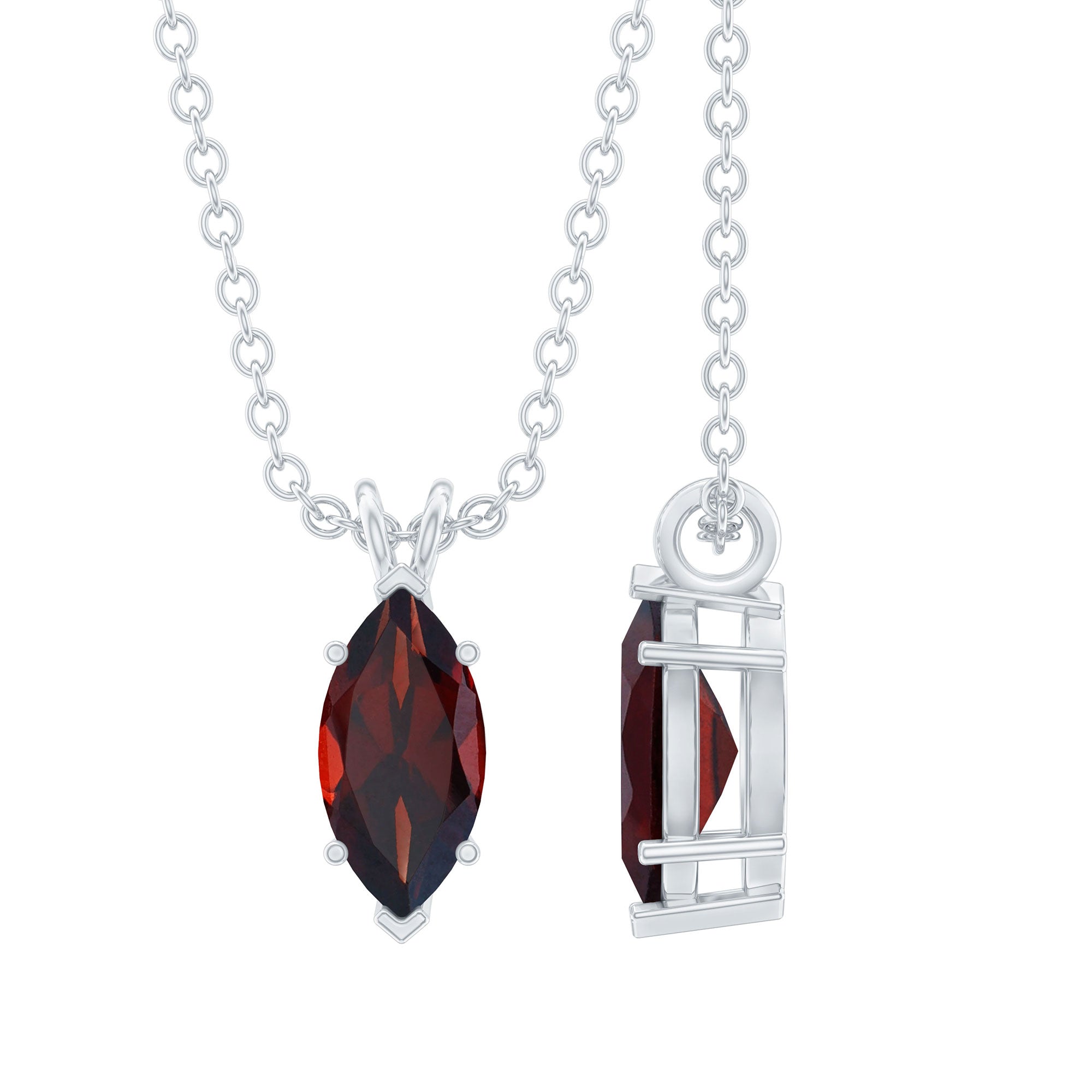 0.75 Carat Marquise Cut Garnet Solitaire Necklace With Chain AAA - Rosec Jewels