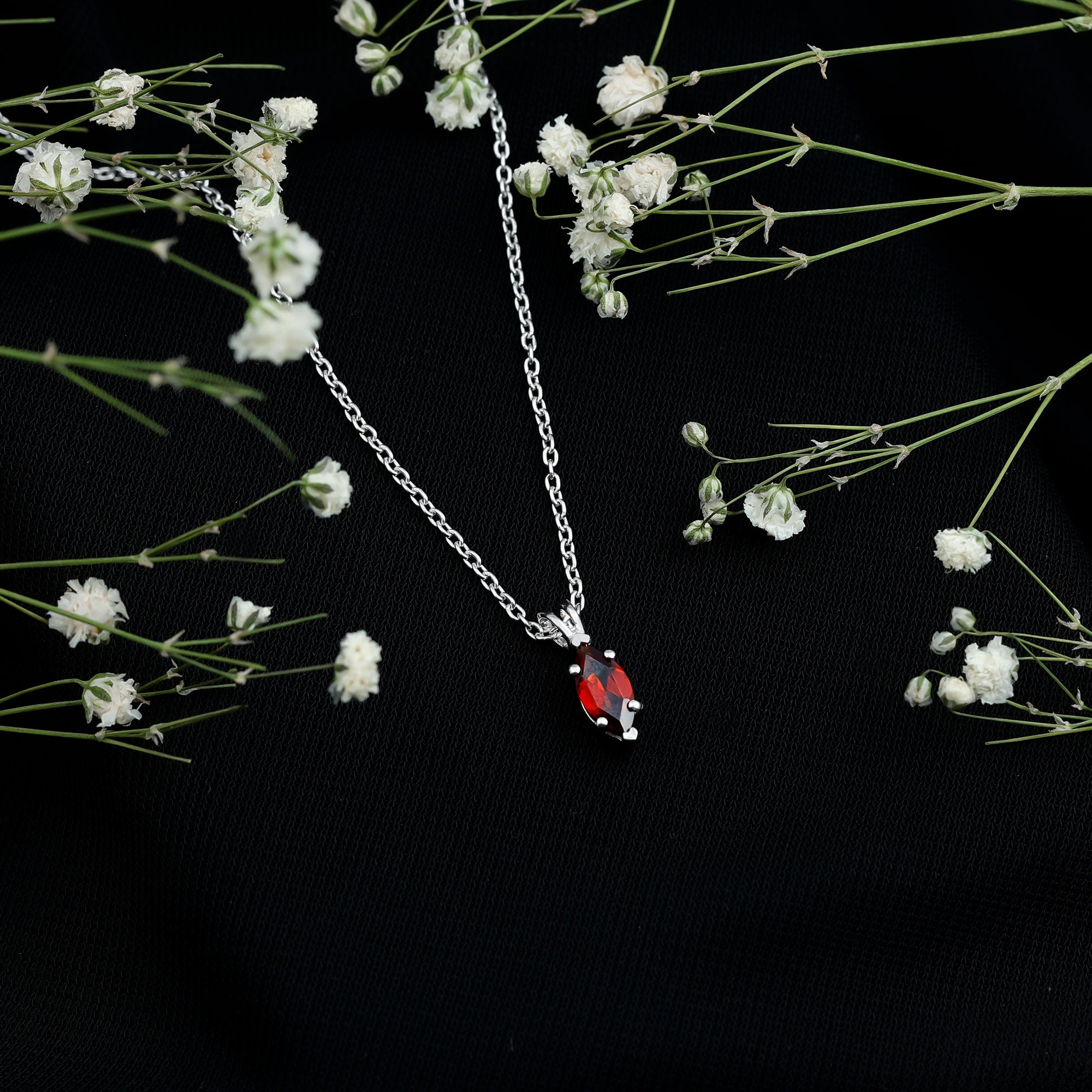 0.75 Carat Marquise Cut Garnet Solitaire Necklace With Chain AAA - Rosec Jewels