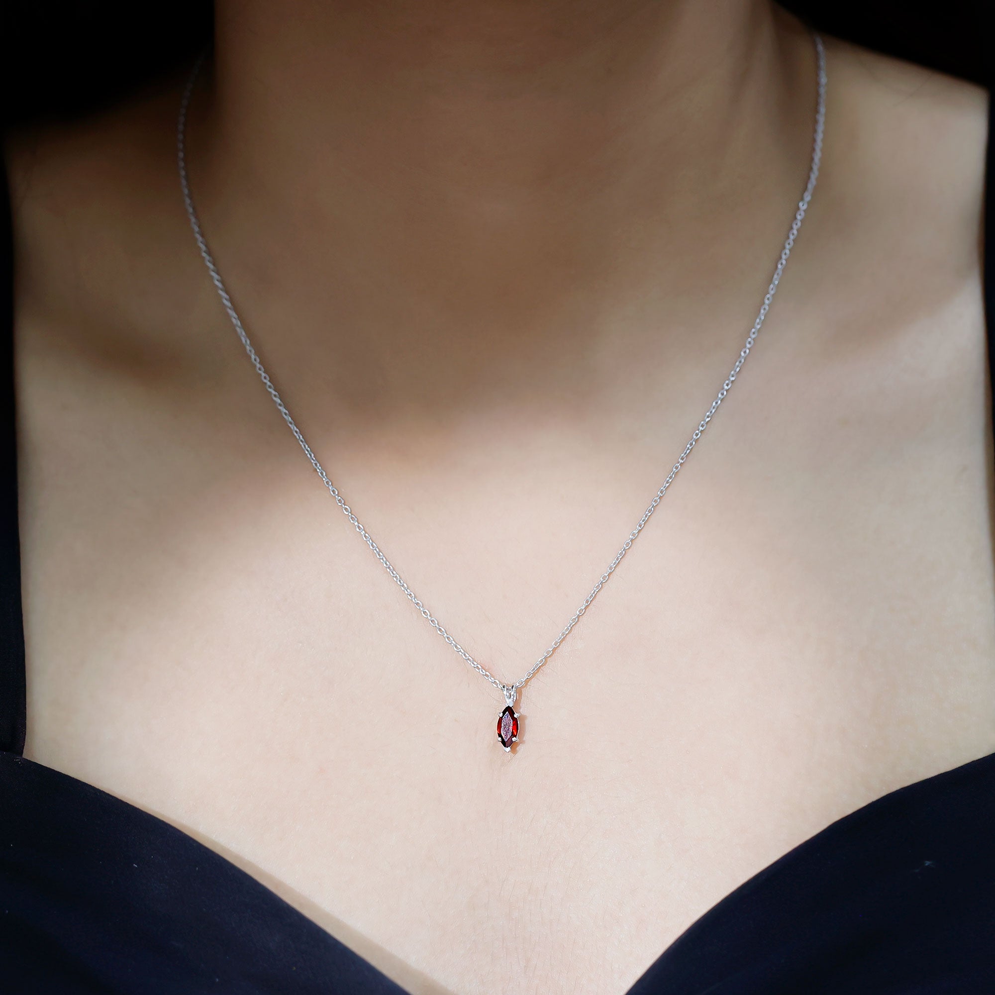 0.75 Carat Marquise Cut Garnet Solitaire Necklace With Chain AAA - Rosec Jewels