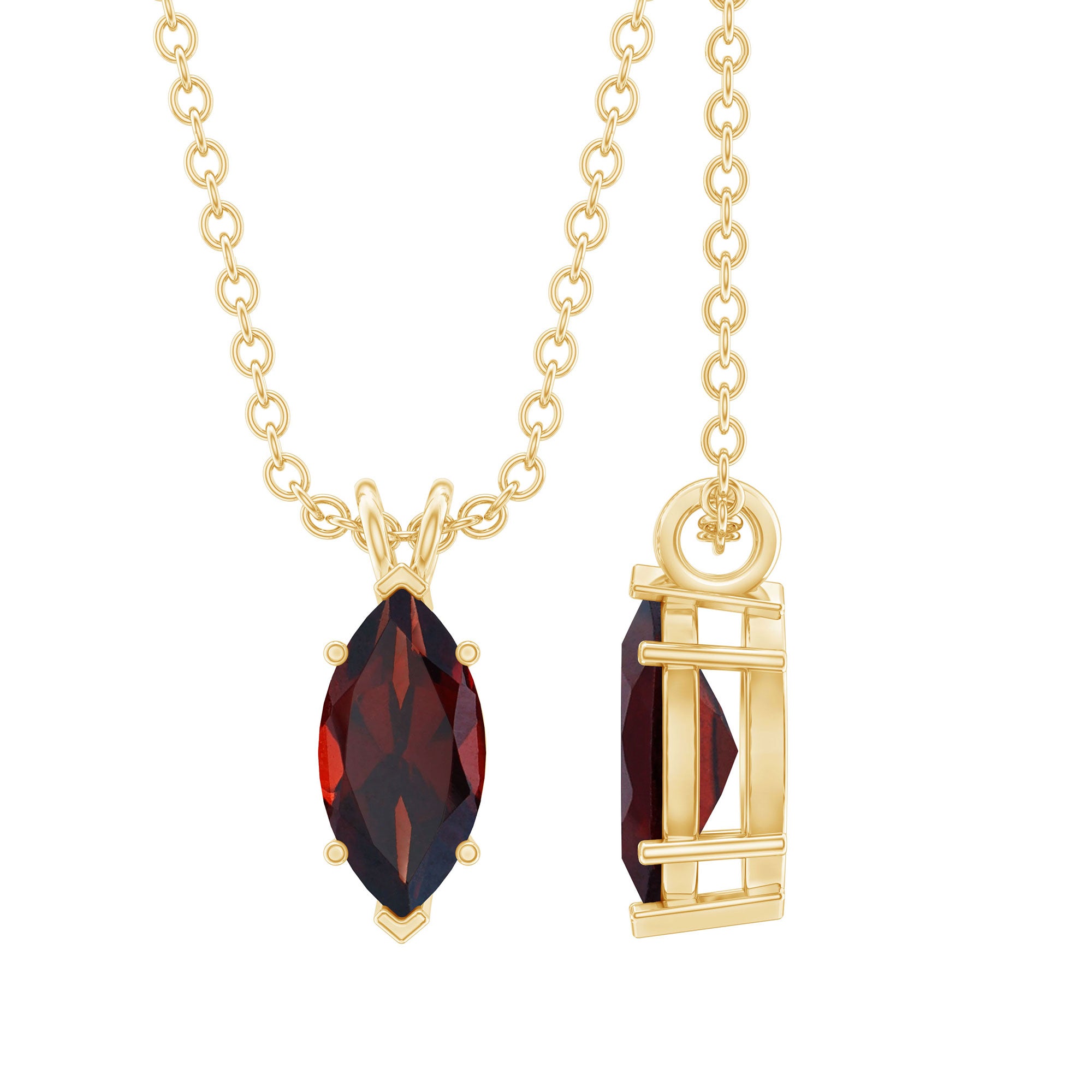 0.75 Carat Marquise Cut Garnet Solitaire Necklace With Chain AAA - Rosec Jewels