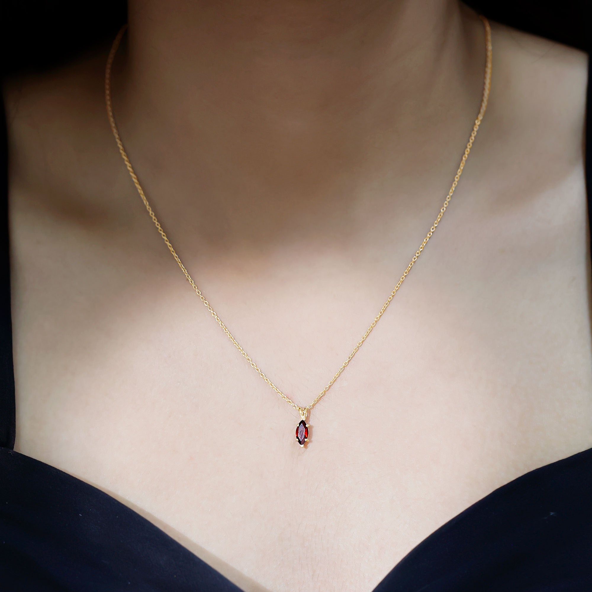 0.75 Carat Marquise Cut Garnet Solitaire Necklace With Chain AAA - Rosec Jewels