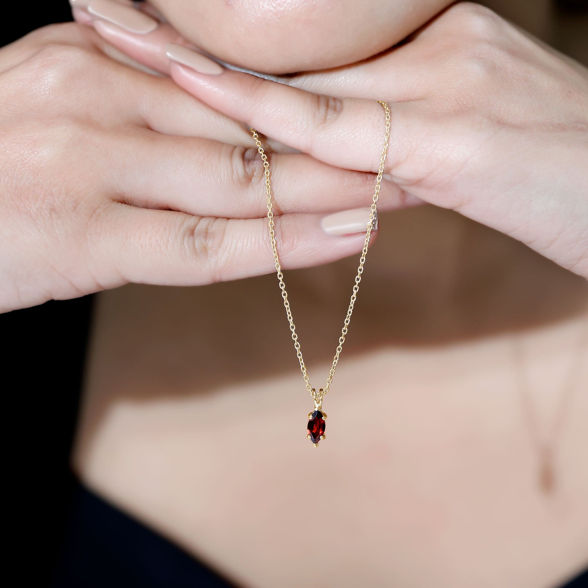 0.75 Carat Marquise Cut Garnet Solitaire Necklace With Chain AAA - Rosec Jewels