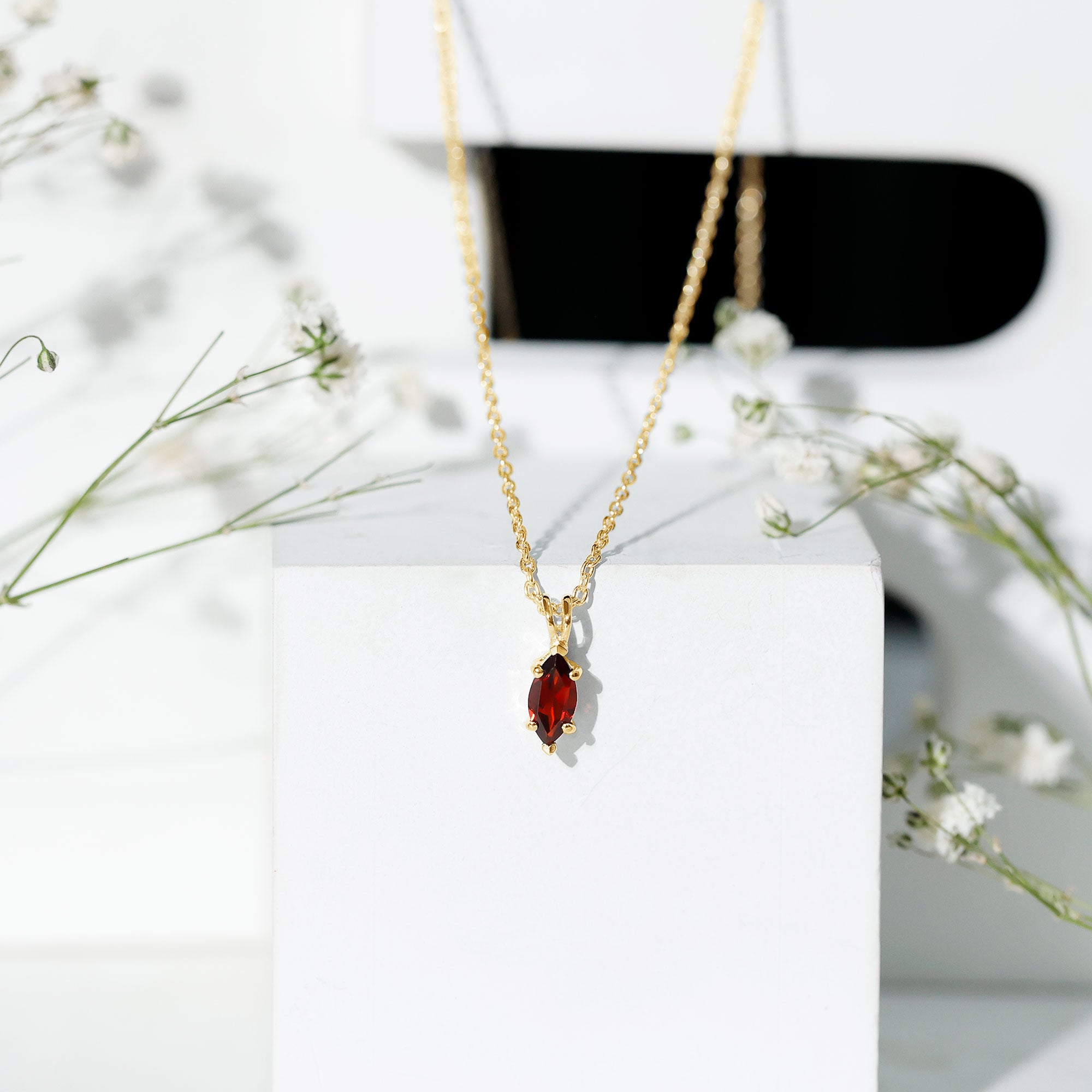 0.75 Carat Marquise Cut Garnet Solitaire Necklace With Chain AAA - Rosec Jewels