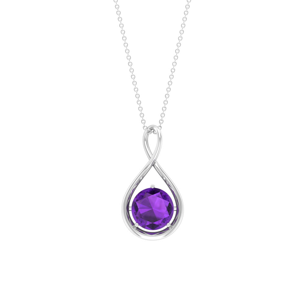 Collier avec pendentif infini en améthyste véritable solitaire