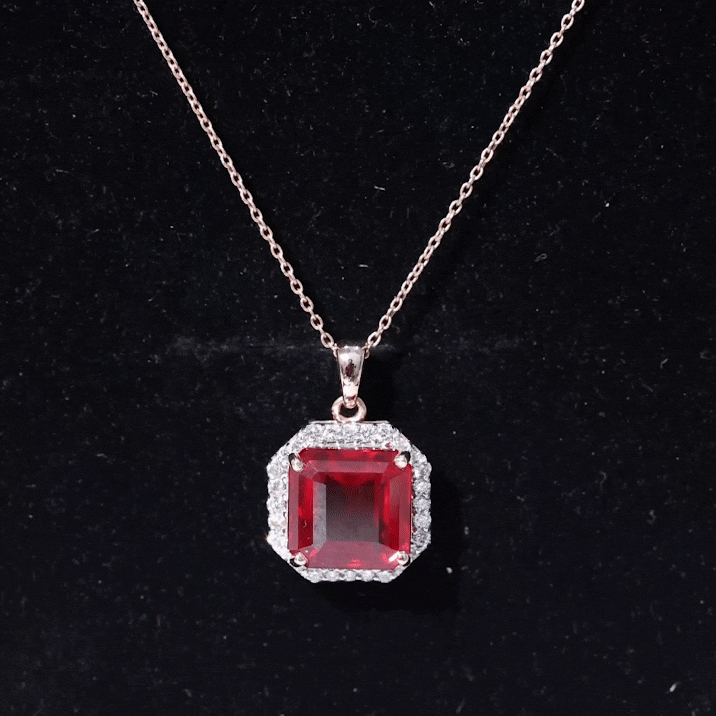 4.8 Carat Asscher Cut Lab Grown Ruby Necklace With Diamond AAAA - Rosec Jewels