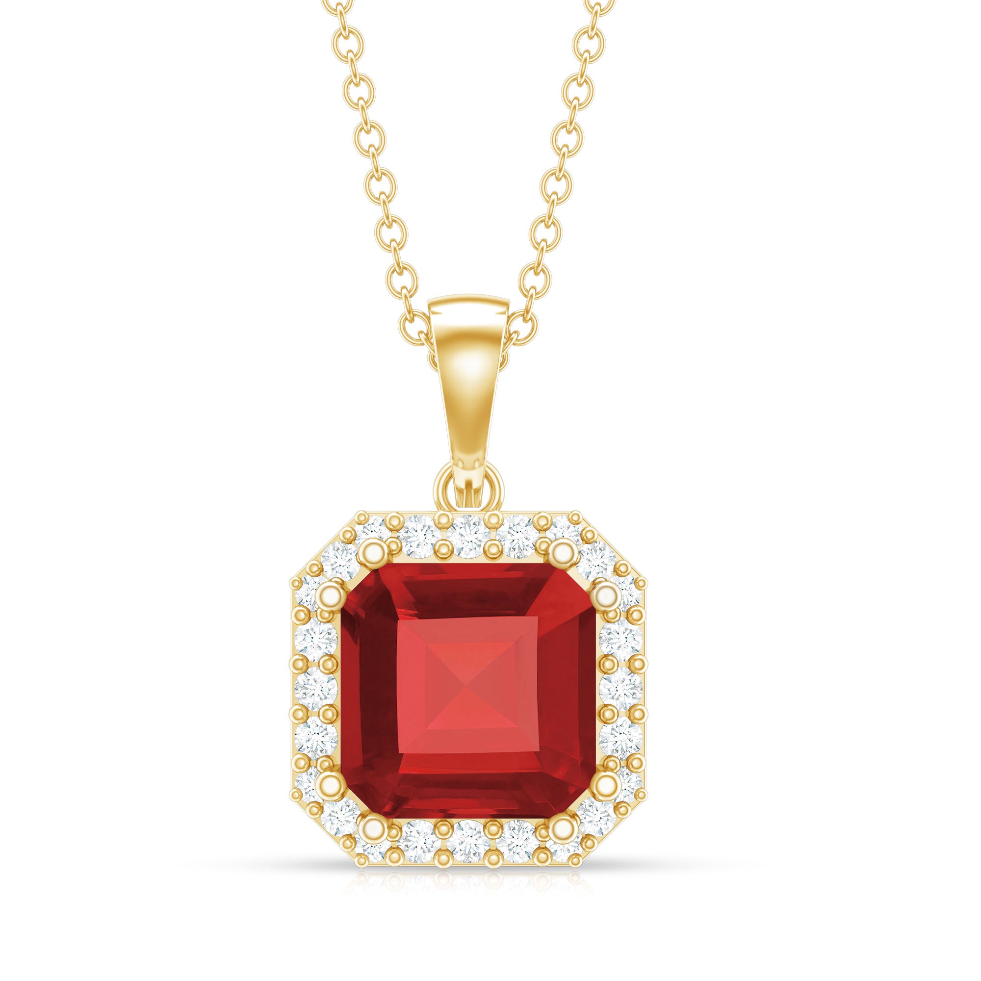 4.8 Carat Asscher Cut Lab Grown Ruby Necklace With Diamond AAAA - Rosec Jewels