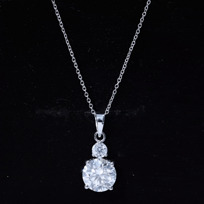 Brilliant Cut Moissanite Two Stone Necklace With Chain D-VS1 - Rosec Jewels